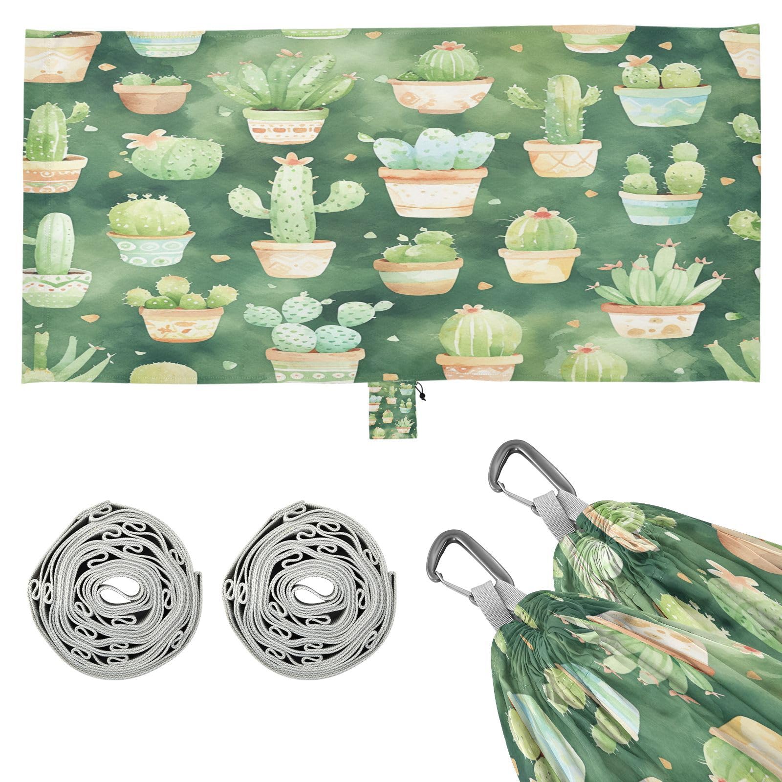 ATTX Cute Cactus Camping Hammock - Lightweight & Portable Hammocks, Heavy Duty 330lbs Capacity for Indoor, Hiking, Backpacking, Travel, Backyard, Beach#197