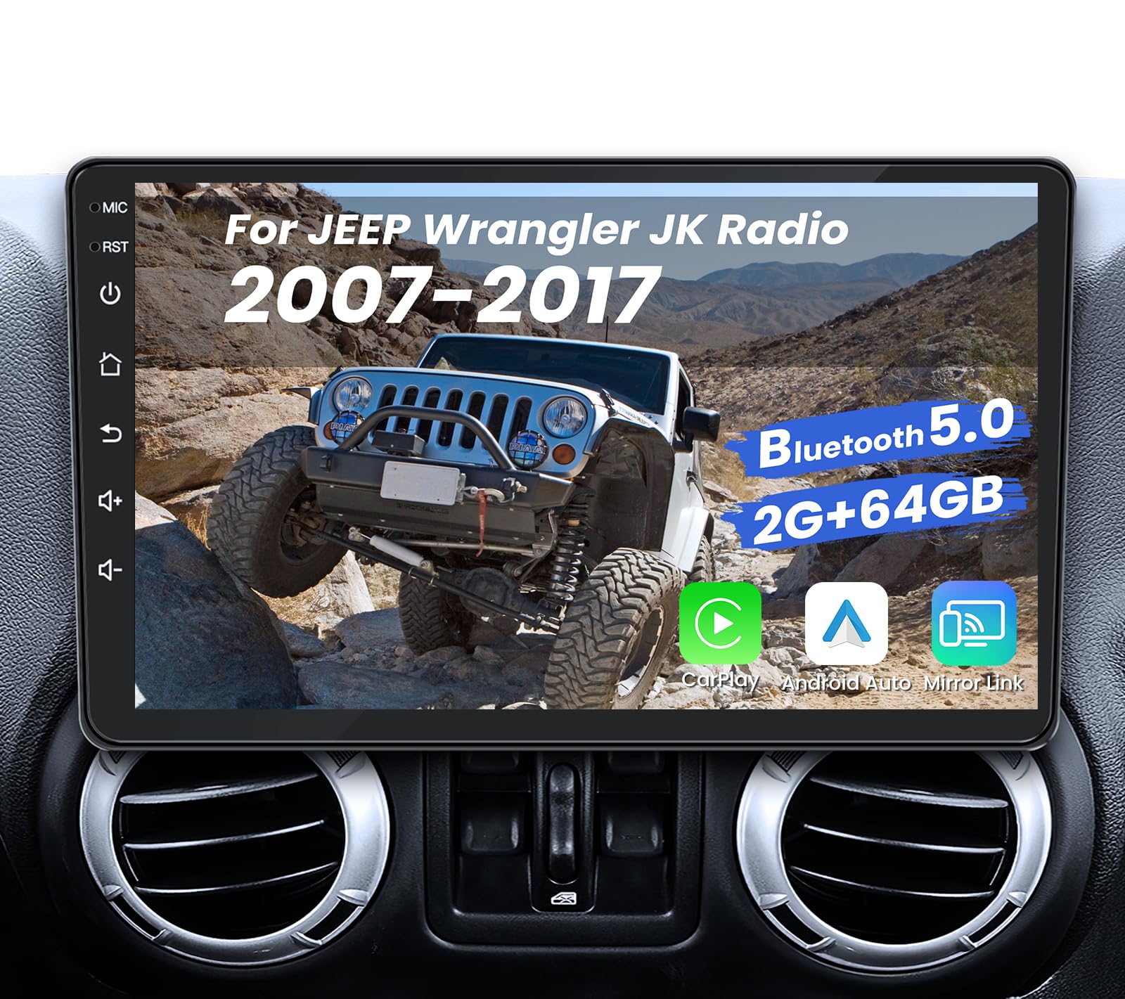 Car Radio Stereo Upgrade for Jeep Wrangler JK 2007-2017 Grand Cherokee Compass, Android 12 2GB+64GB 10.1" Touchscreen with Wireless CarPlay Android