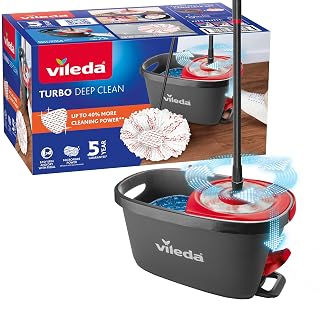 Vileda - Kit Turbo Deep Clean Balai Serpillière avec Seau Essoreur à Pédale - Nettoyage sans Effort des Sols - Microfibres Lavables - Système Laveur de Sol Complet - Retire 99% des Bactéries - Amazon product rated Grade A