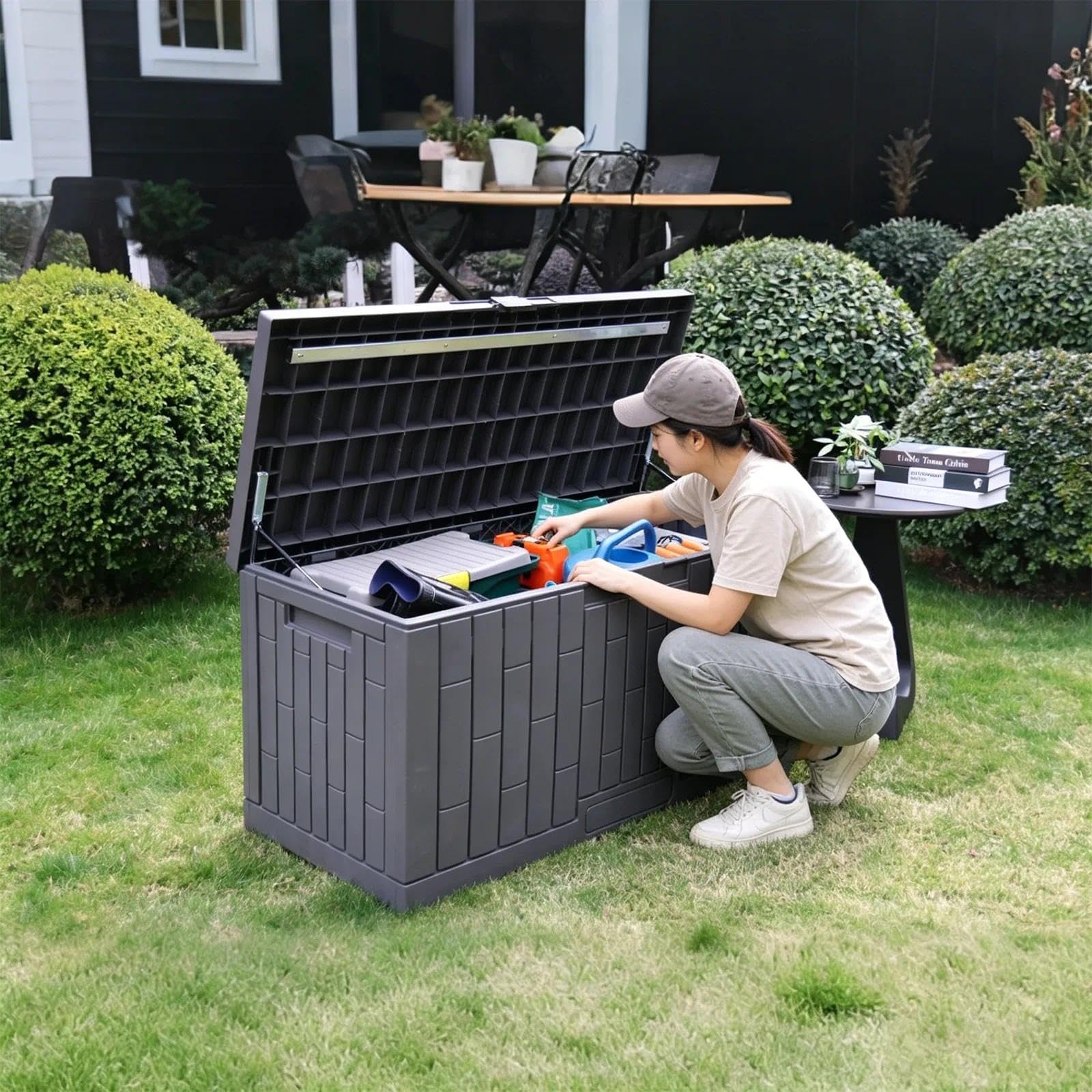 Générique Boîte De Rangement De Jardin De Grande Capacité Matériau PP Résistant Aux Intempéries Et À La Poussière Avec Trou De Serrure Adapté Aux Outils De Jardinage(Extra Extra Large)