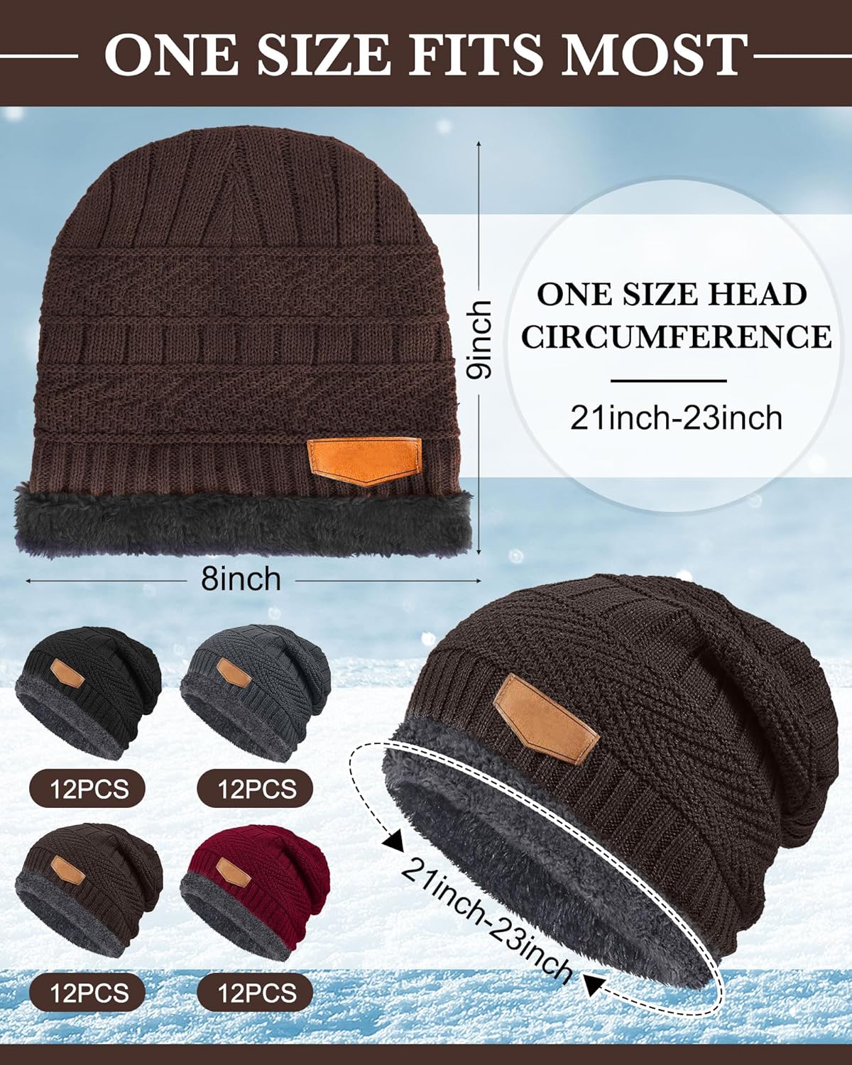 48 Pieces Winter Knit Beanie Hats Bulk for Homeless Fleece Lined Beanie Warm Beanie Cap for Adults - Image 2