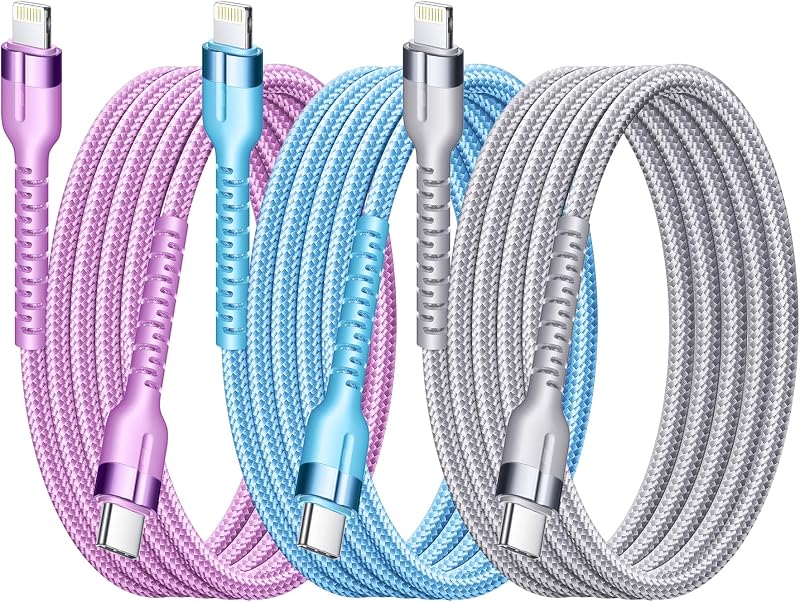 Exeric 3Pack 3FT Nylon Braided USB C to Lightning Cable, Fast Charger | Type-C iPhone charger cord. High-speed PD charging & data sync. Compatible for iPhone 14 13 12 11 Pro Max XR XS 8.