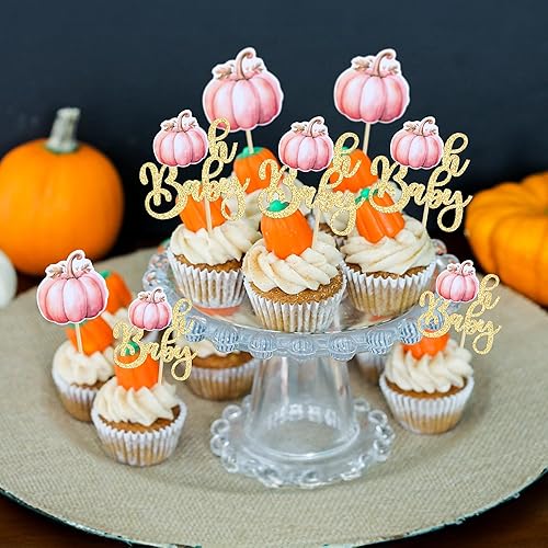Miniatura 55 de 24 adornos de calabaza para cupcakes con purpurina para otoño, hojas, flores, calabaza, cupcakes, decoración de pasteles para Halloween, decoración