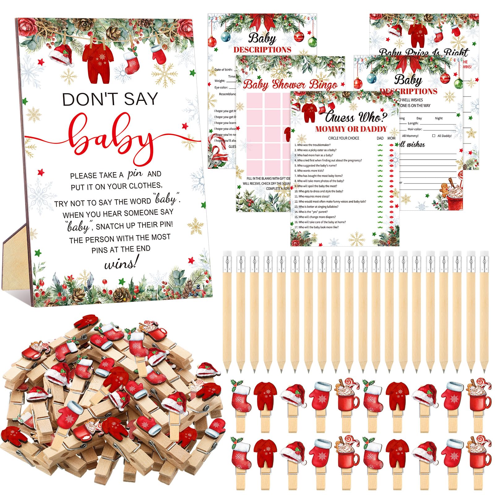 Patelai 321 Pcs Christmas Santa Baby Shower Game Supplies Set