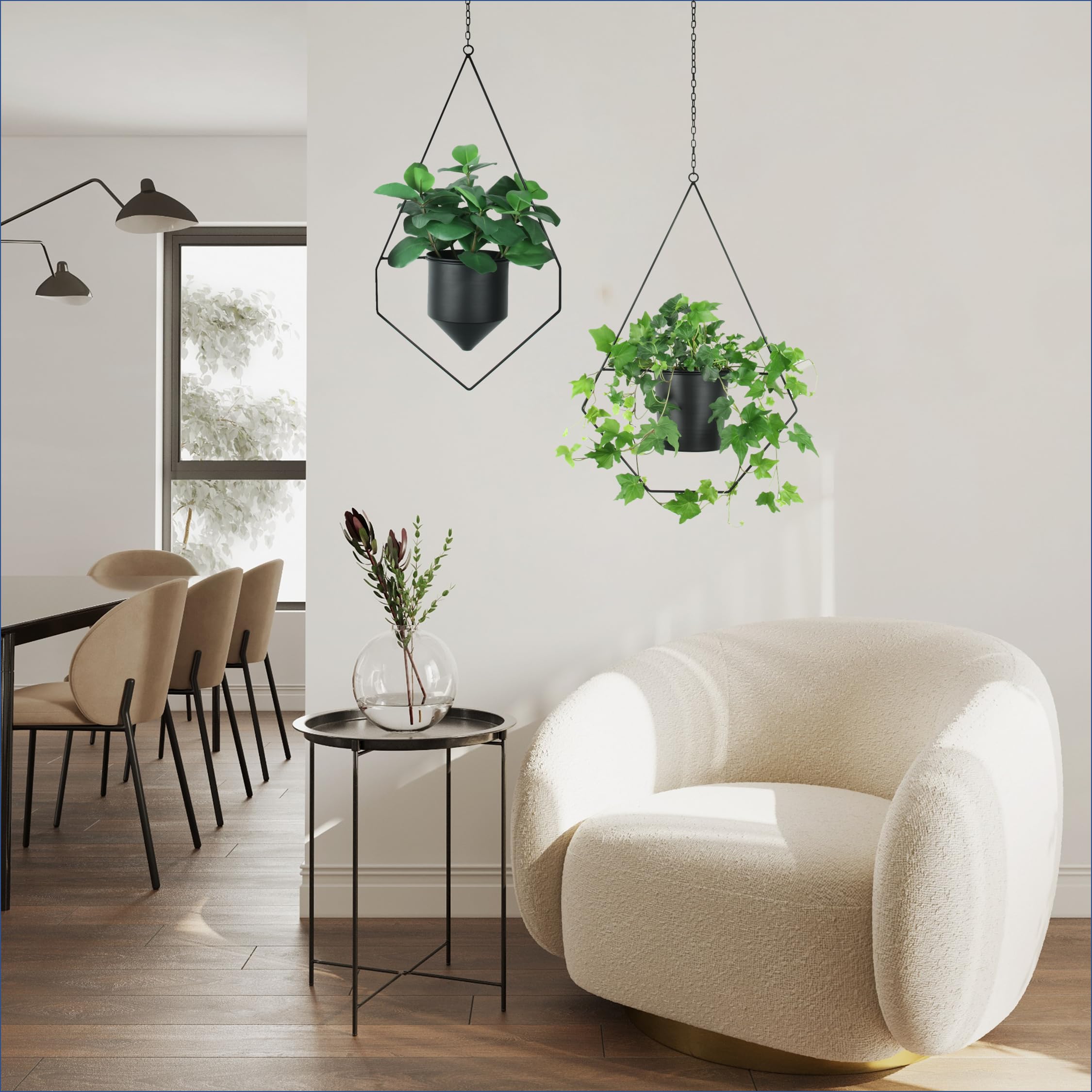 Alma Home Set Di 2 Vasi Sospesi In Metallo Nero – Fioriere Per Interni/Esterni Con Gancio E Catena, Portavasi Per Piante Ricadenti E Erbe Aromatiche