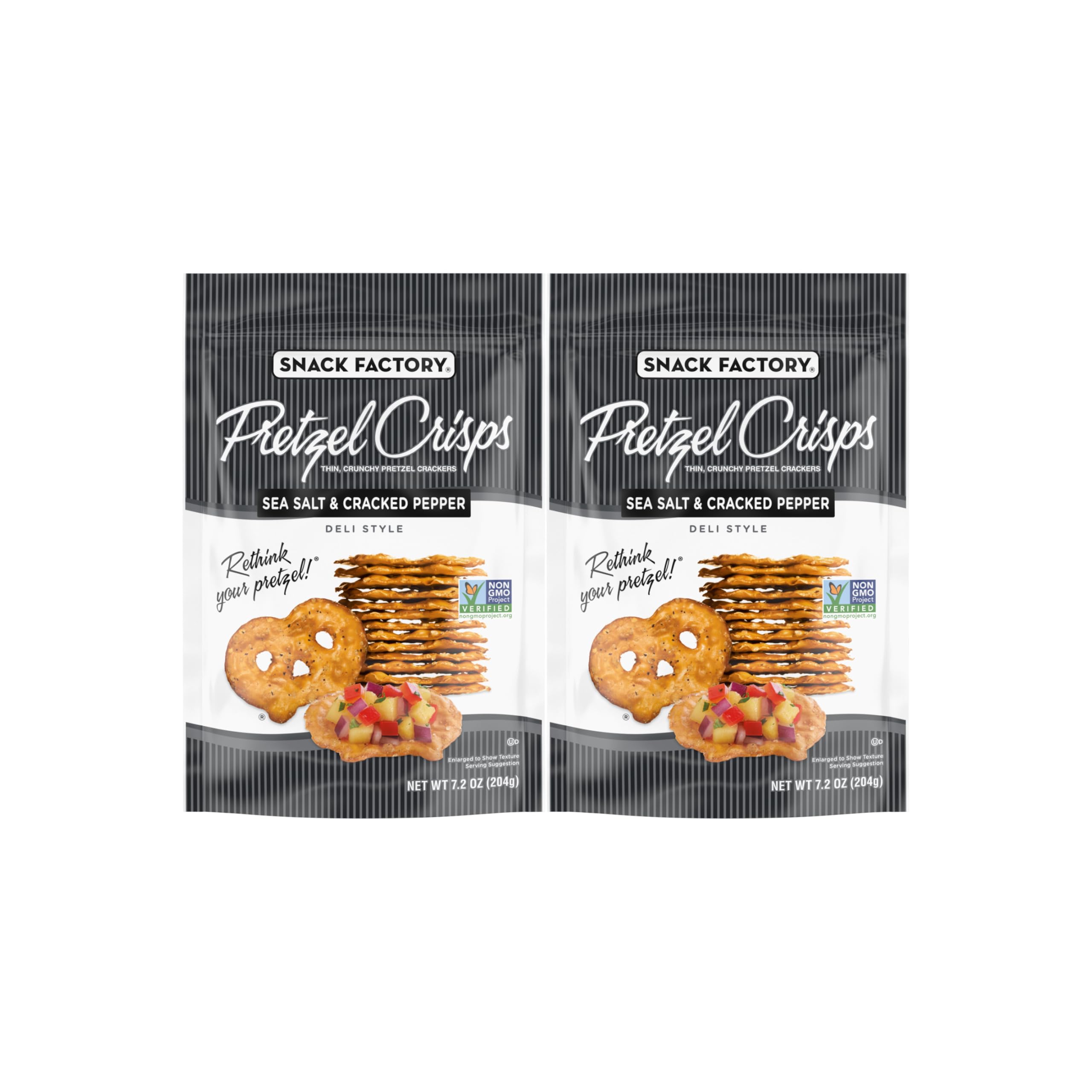 Snack Factory Pretzel Crisps, Sea Salt & Cracked Pepper, 7.2 Oz (Pack of 2)