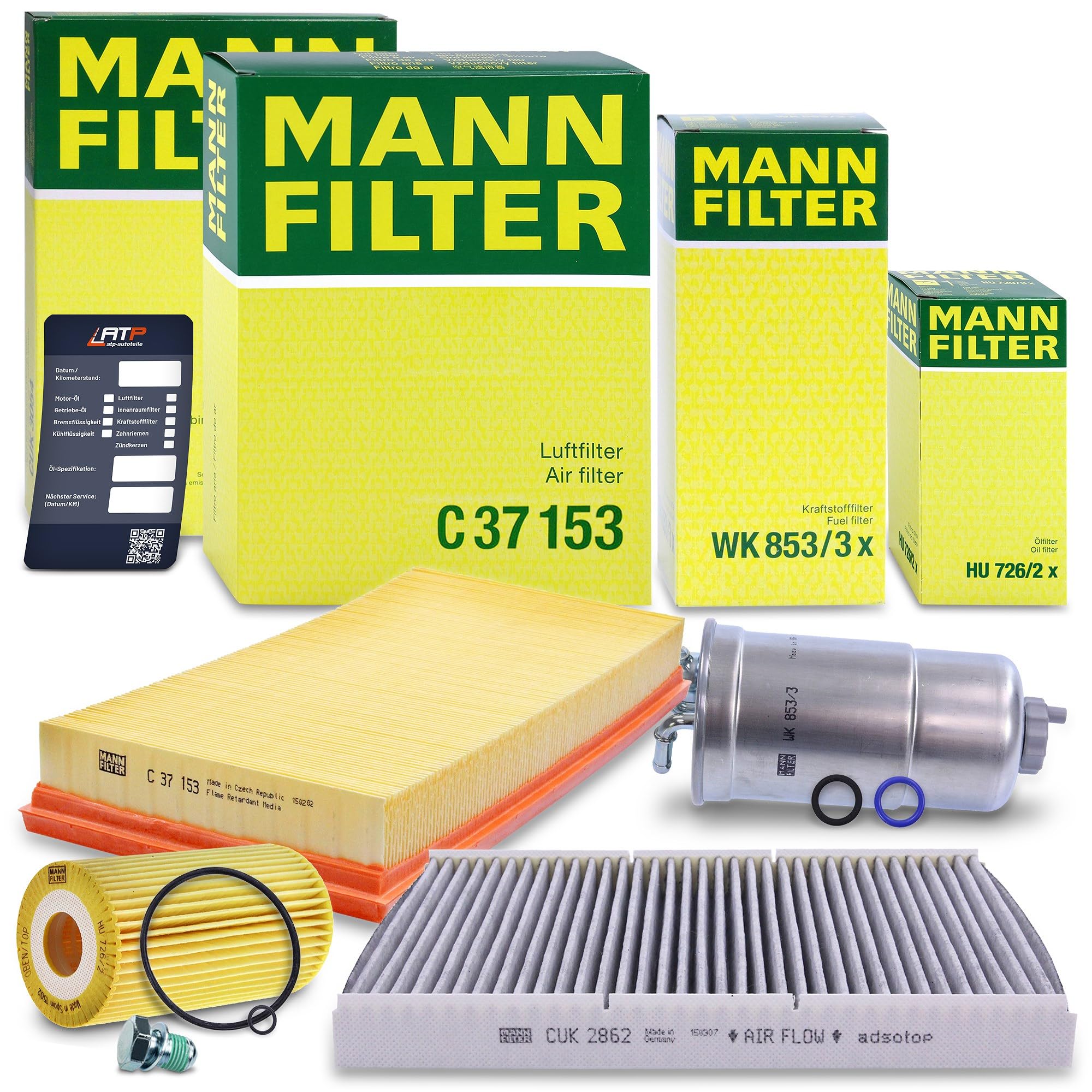 MANN-FILTER Inspektionspaket Filterset 1x Ölfilter, 1x Kraftstofffilter, 1x Luftfilter, 1x Innenraumfilter, Kompatibel mit AUDI A3, SKODA OCTAVIA 1, VW BORA, GOLF 4, NEW BEETLE