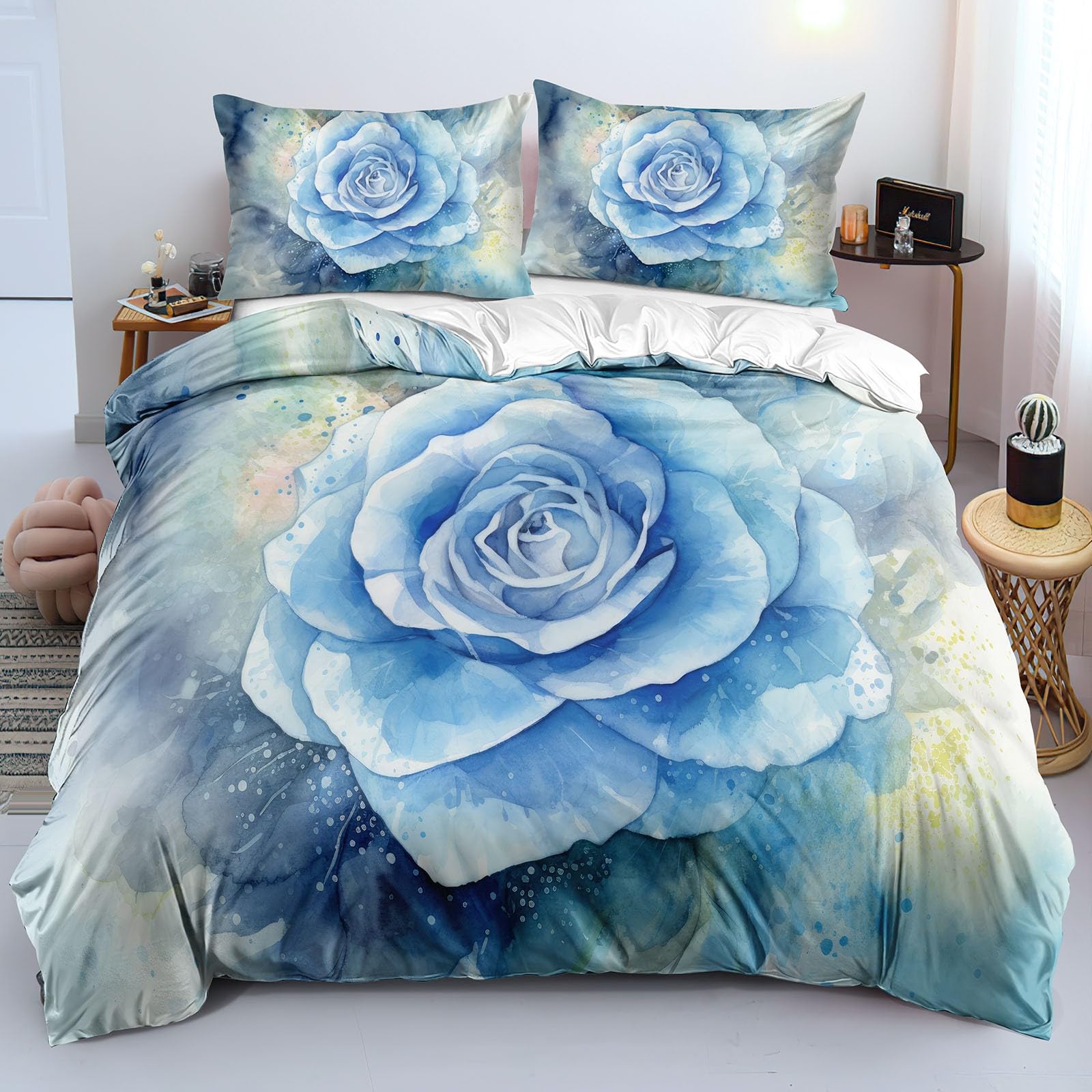 Housse de couette rose imprimée 3D en microfibre avec 2 taies d'oreiller K50