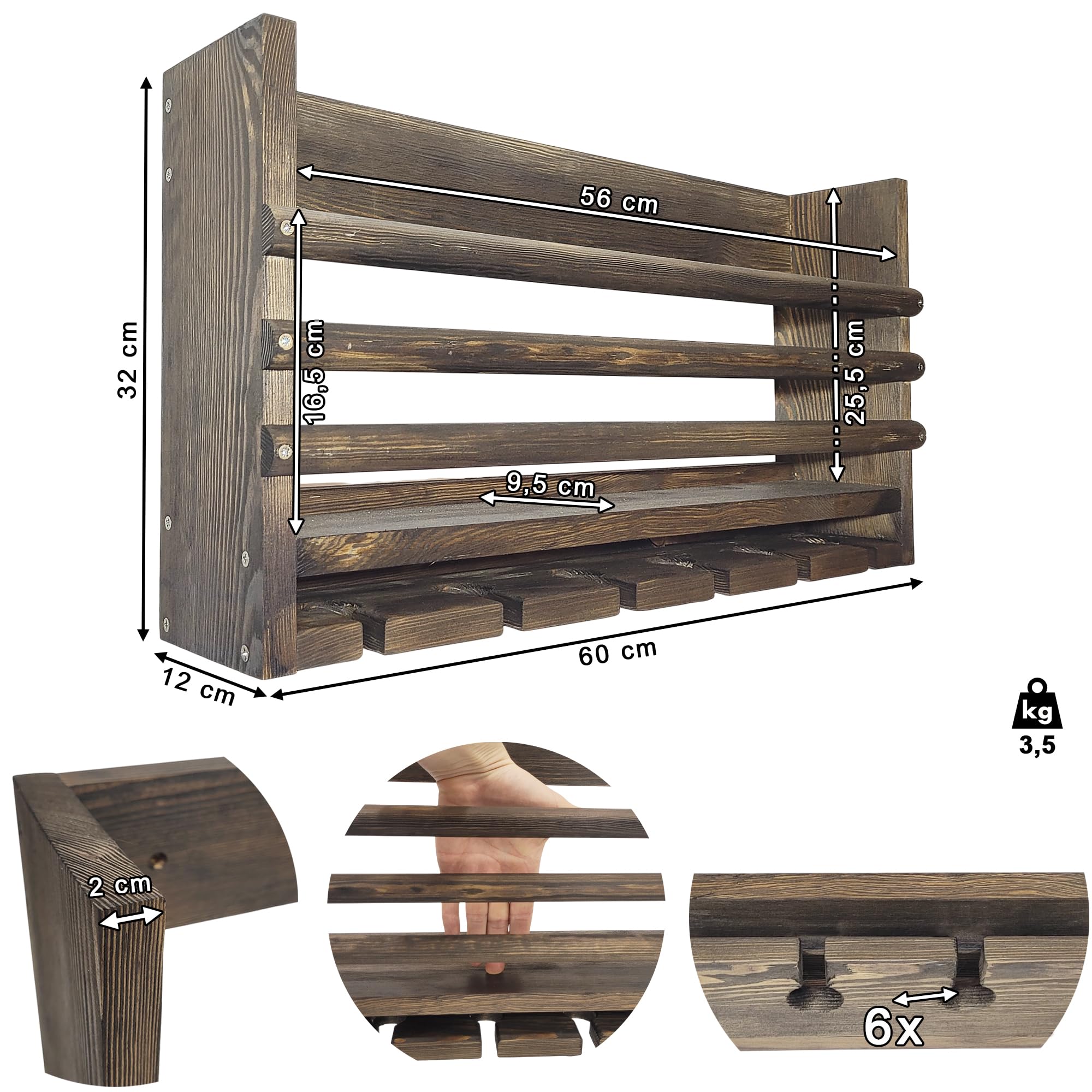 Porte-Bouteilles Mural pour vin et Whisky, 3 Barres, wenge