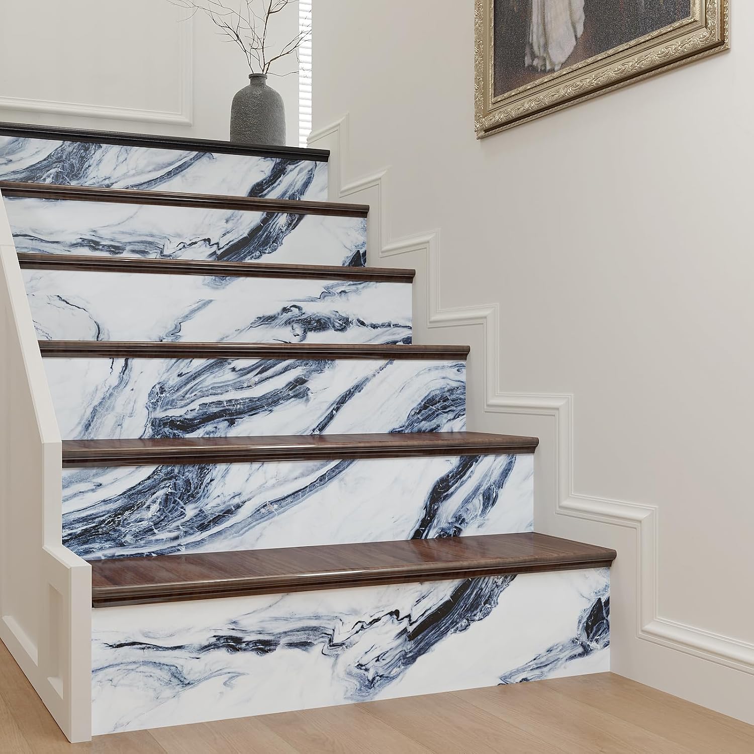 VaryPaper 15.7" x 315" Navy Blue and White Marble Peel and Stick Countertop Waterproof Marble Wallpaper for Kitchen Bathroom Removable Self Adhesive Vinyl Granite Contact Paper for Cabinets Desk Table