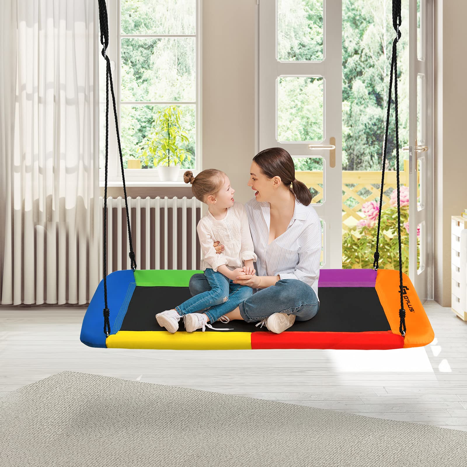 RELAX4LIFE Altalena Ovale da Giardino, Altalena a Nido con Corde Regolabili, Sedia Sospesa Multiuso per Bambini e Adulti, Carico 120/150/300 kg (150x80x180cm,300kg, Colorato)