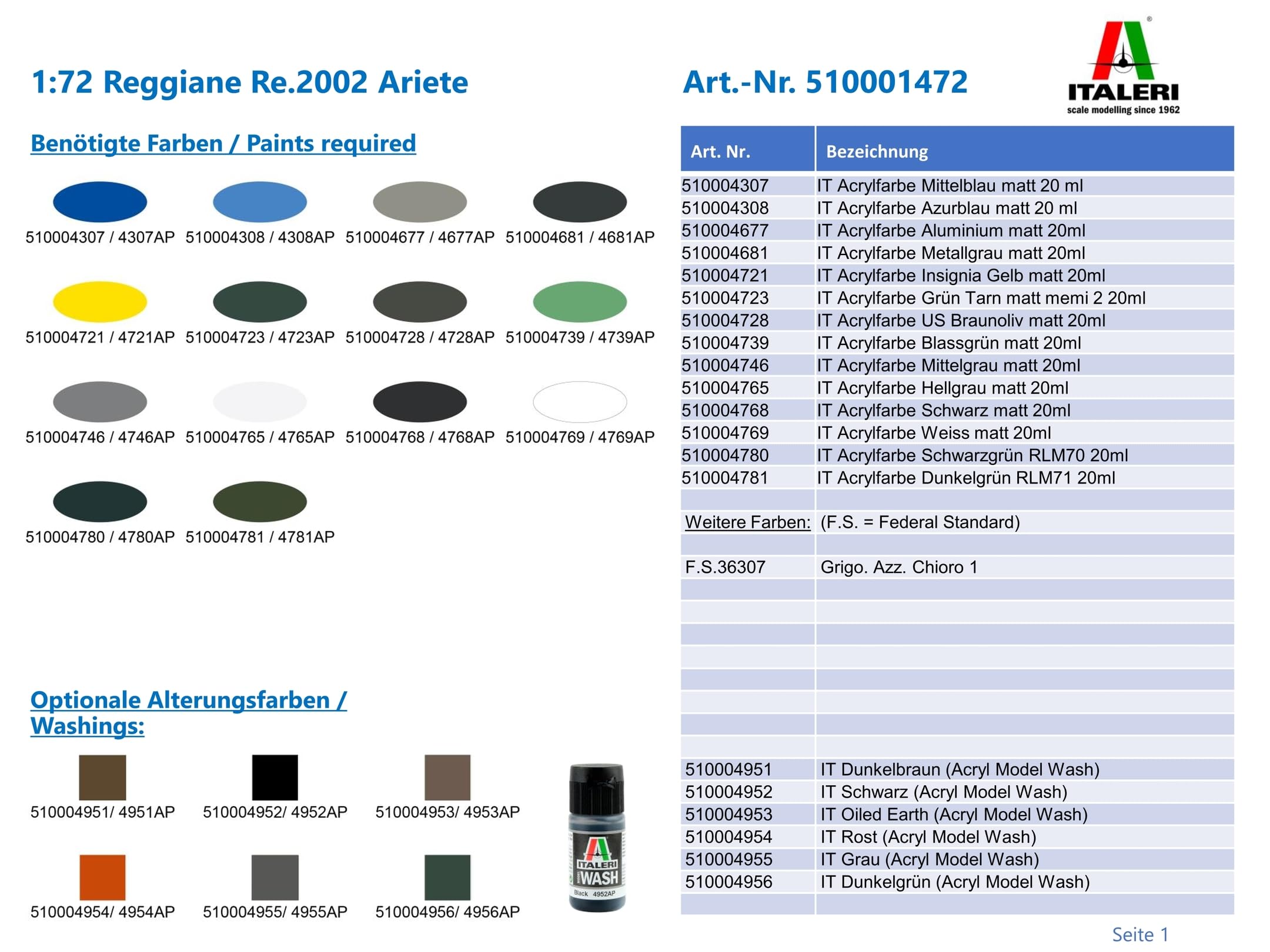 Italeri 1472 1:72 Reggiane Re.2002 Ariete Model Building Kit, Standing Model Building, Crafts, Hobby, Gluing, Plastic Kit - Image 4