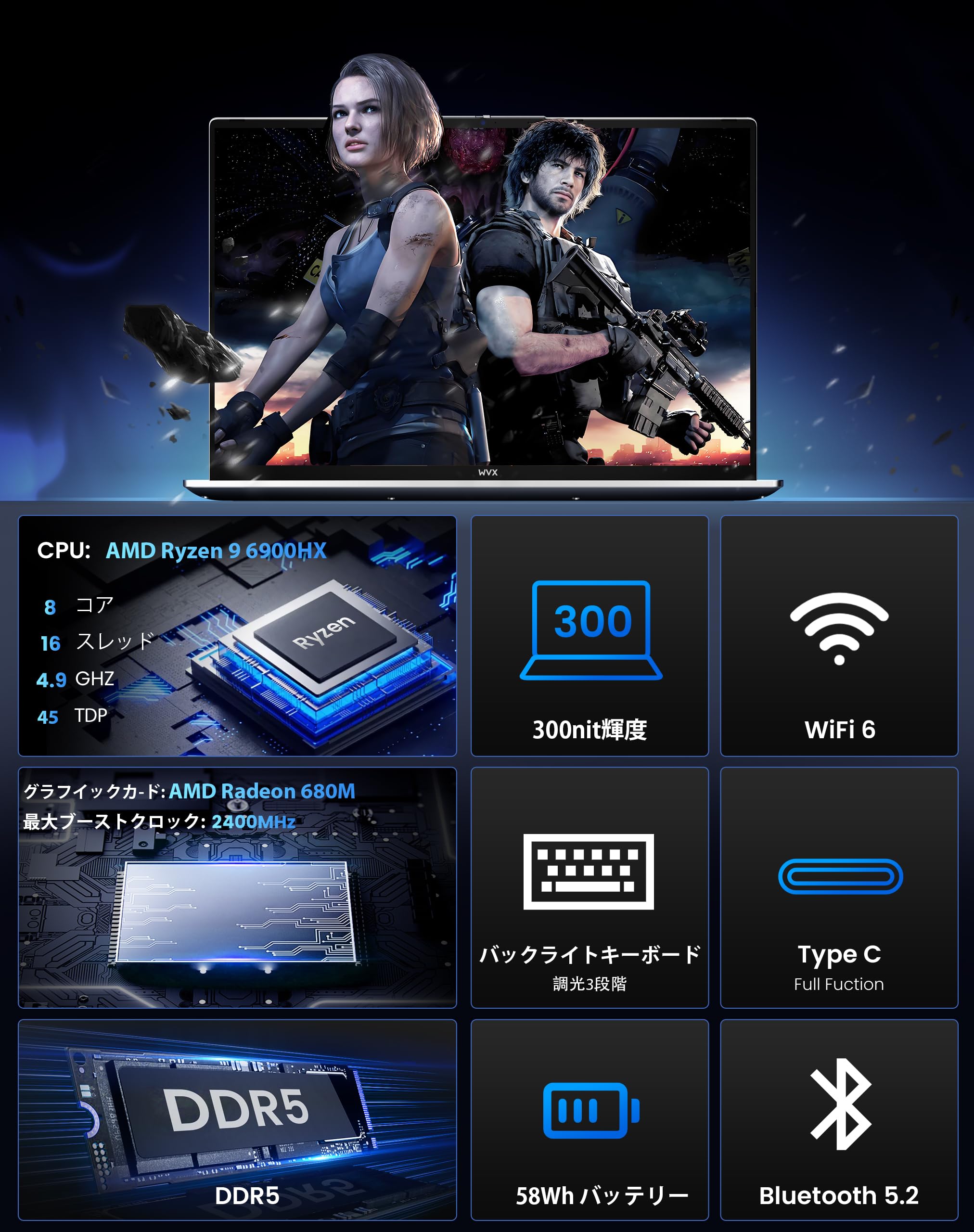 Amazon.co.jp: WVX 16インチFHDノートパソコンAMD Ryzen 9