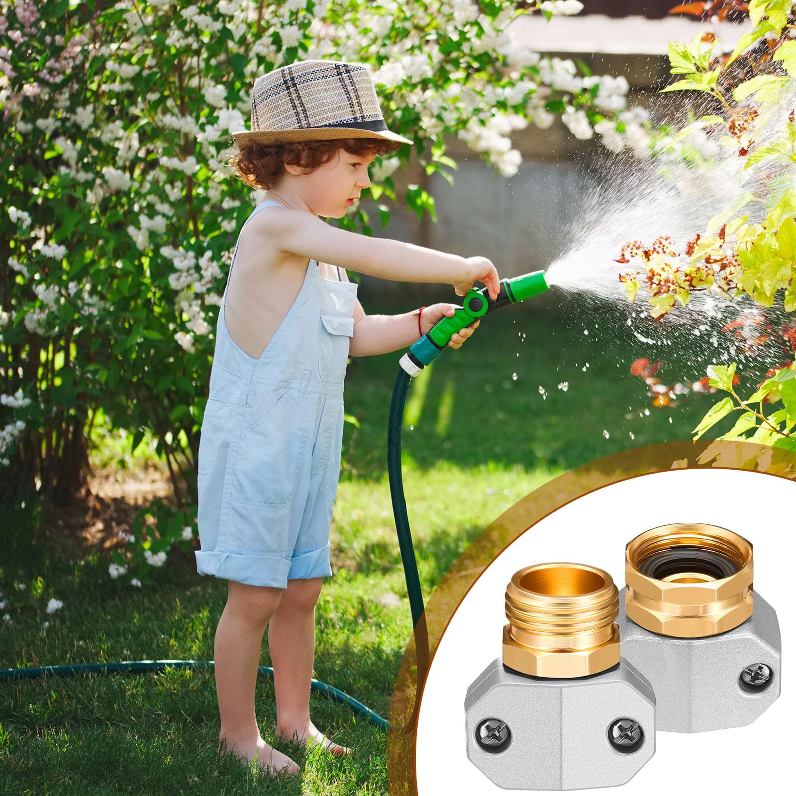 Therwen 16 juegos de conectores de reparación de manguera de jardín, kit de reparación de manguera de zinc y aluminio, macho y hembra, conector de reparación de manguera de agua de jardín de 5/8