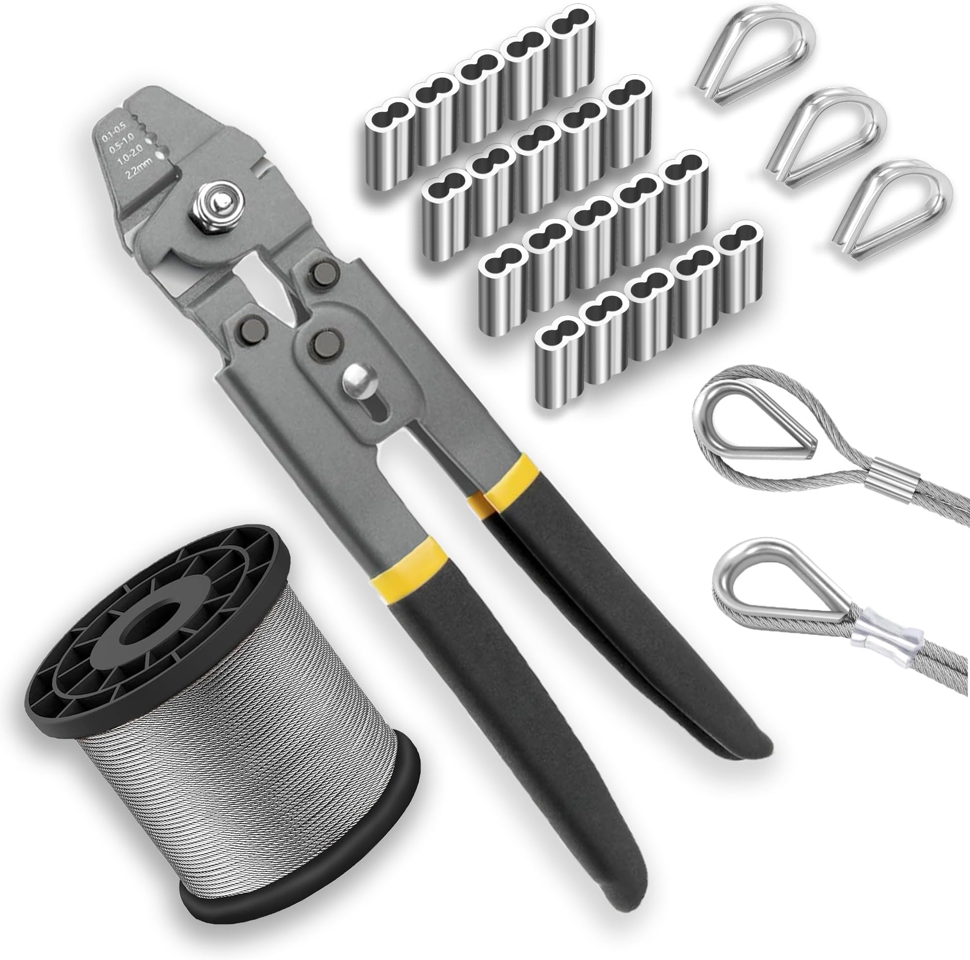 LZIAE 1.2mm-2.0mm Wire Rope Crimping Tool Kit，Stainless Steel Wire Rope ...