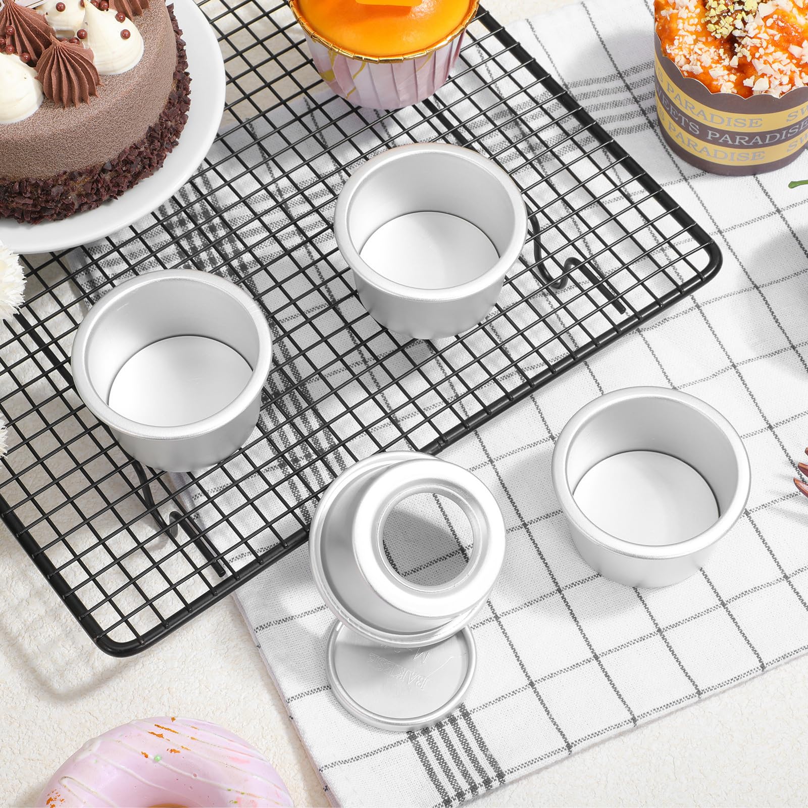 4 Moldes Redondos con Fondo Extraíble de Aleación de Aluminio Distribución Uniforme del Calor para Hornear para Pasteles en Reuniones con Amigos