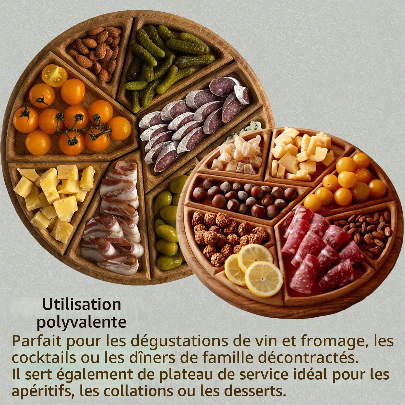 Plateau De Service Puzzle avec 8 Compartiments Amovibles, Plateau Rond en Bois, Lot De 8 Plateaux Rustiques Irréguliers pour Réception, Petit-Déjeuner, Table Basse, Cadeau De Pendaison(S*2)