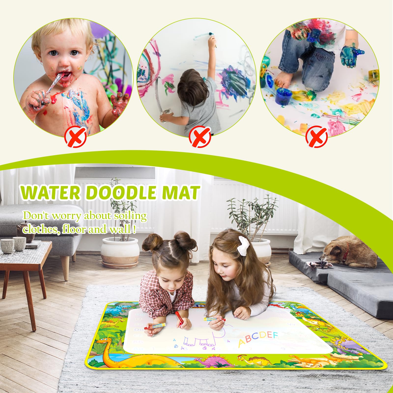 Eisaro Tappeto Gioco Bambini 2-6 Anni,110x70cm,Tappeto Disegno Bambini,Tappeto per Disegnare Bambini Tappeto Magico per Scarabocchi,con Accessori,Riutilizzo,Tappeto per Disegnare Bambini,in Scatola