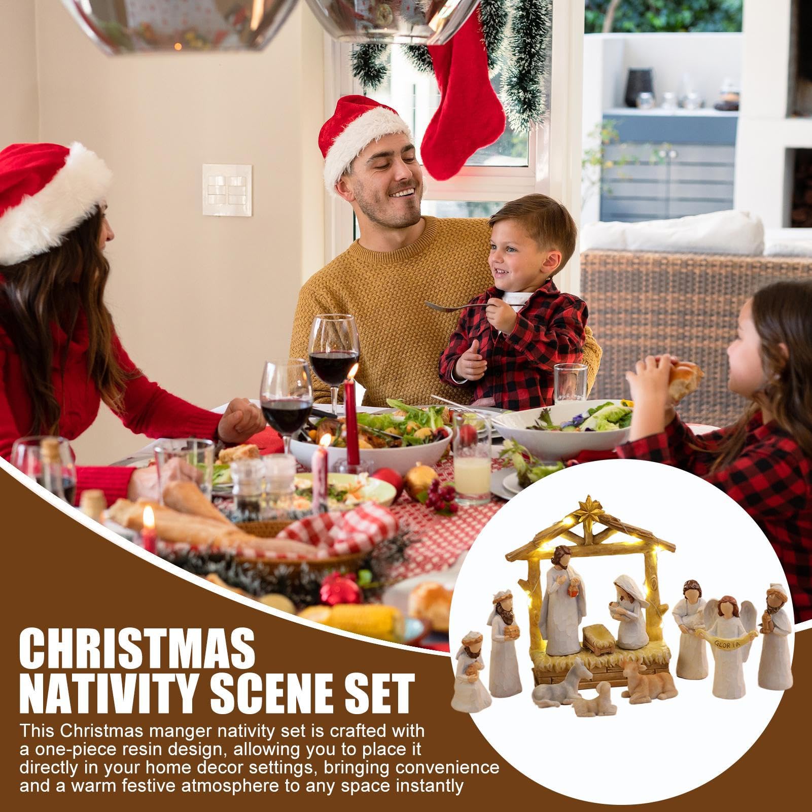Crèche De Noël Complète - Statuette de Crèche en Résine pour Noël | Décoration Maison pour Bureau Cheminée Chambre Appartement,Décoration Étable De Maison École Anniversaire Action De Grâces