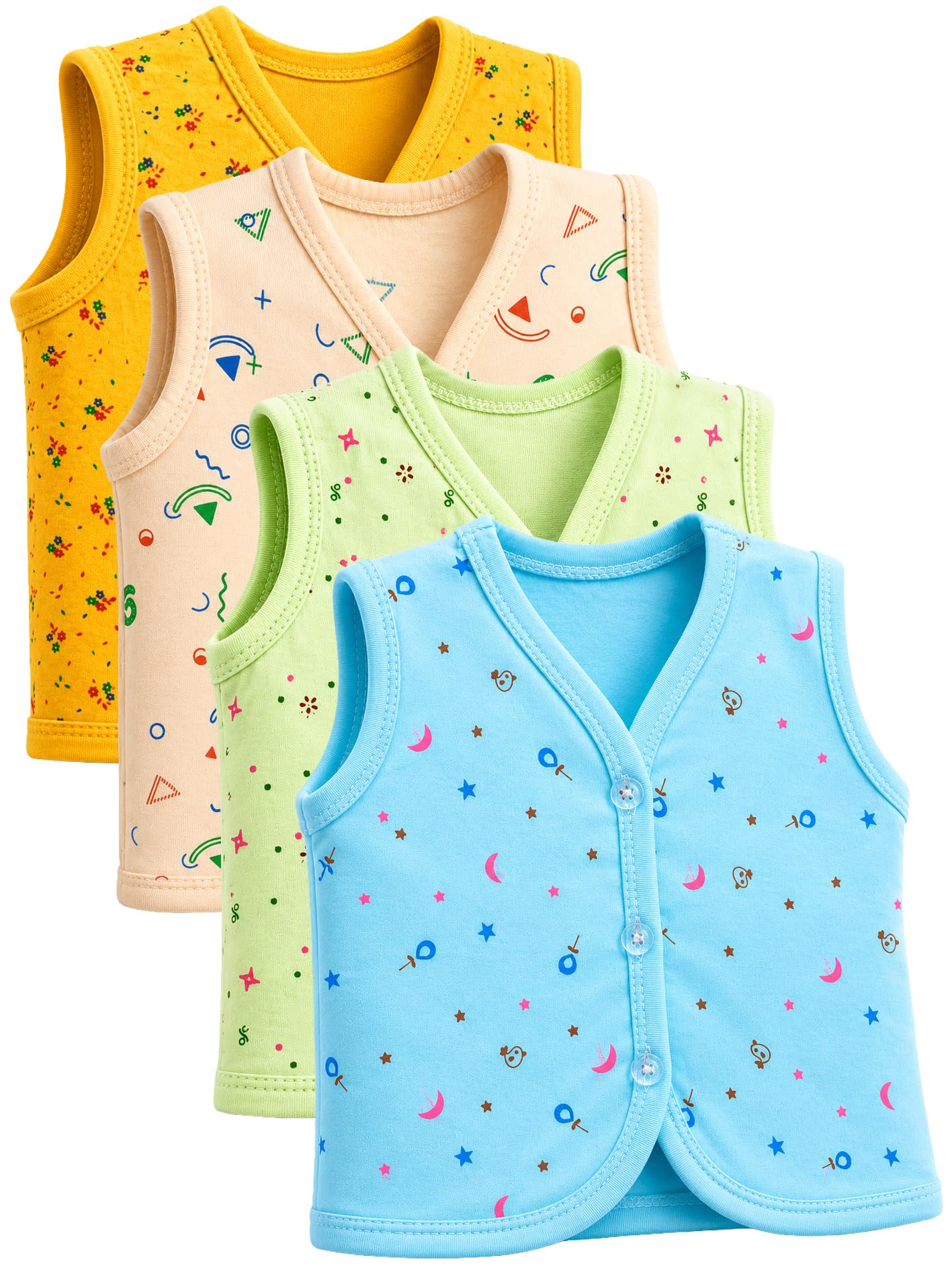 don care Soft Cotton Baby Jhabla Set Pack of 4 for Newborn 0-3 & 3-6 Months Front Open Sleeveless Vest for Infants Multicolor Jhabla for Boys & Girls-picture-10