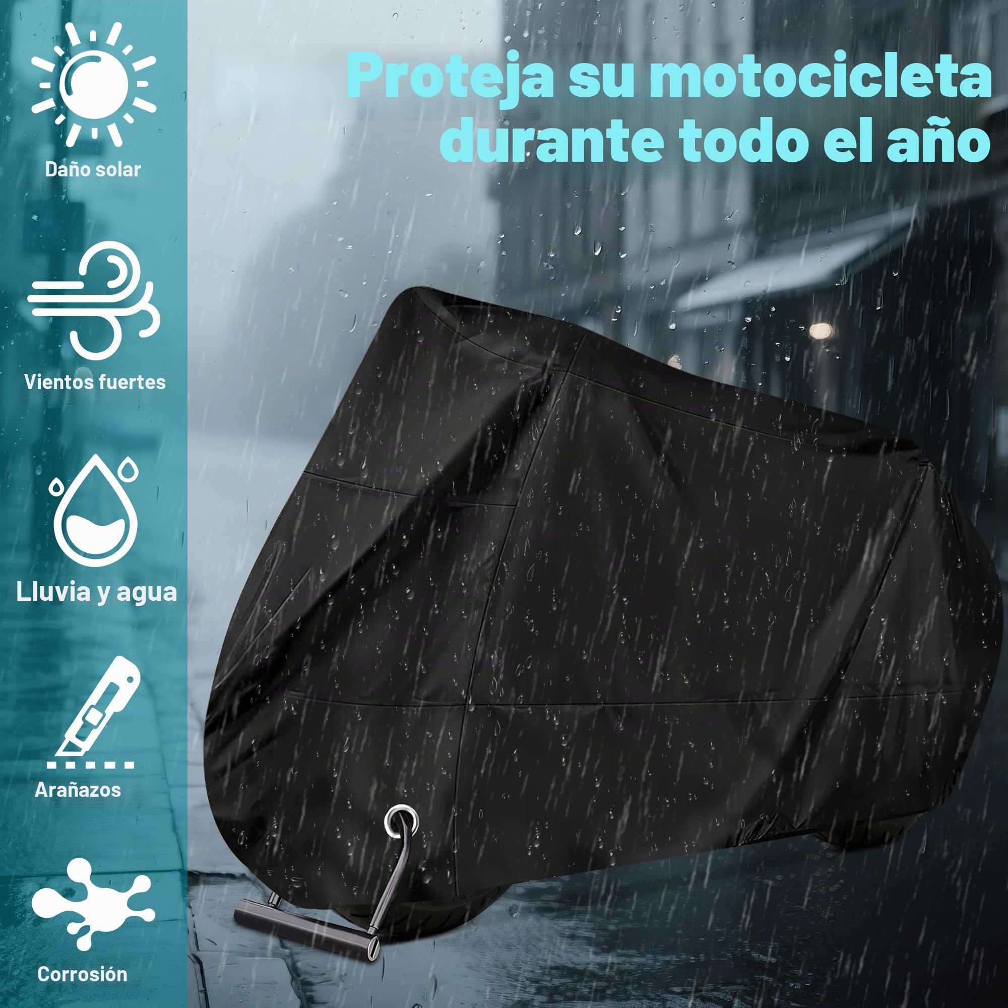 Funda Moto Impermeable Cubre Moto Impermeable Exterior Interior 210D Poliéster Capa Protector Lluvia UV Polvo Viento Nieve Excremento de Pájaro para Cubre Scooter Motocicleta (245x105x125cm)