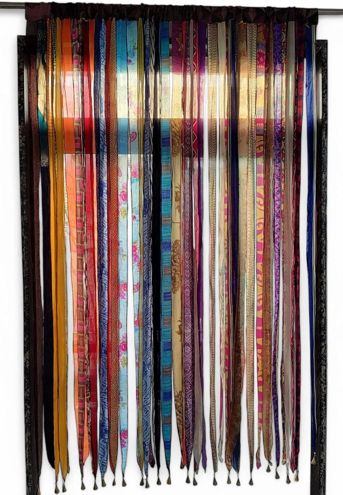 Mango Gifts Old Silk Sari Multicolor Ribbon Doorway Curtain Hippie Bohemian Room Divider Light-Filtering Boho Curtains Rod Pocket Window Drape for Livingroom Bedroom 85 x 45 Inch