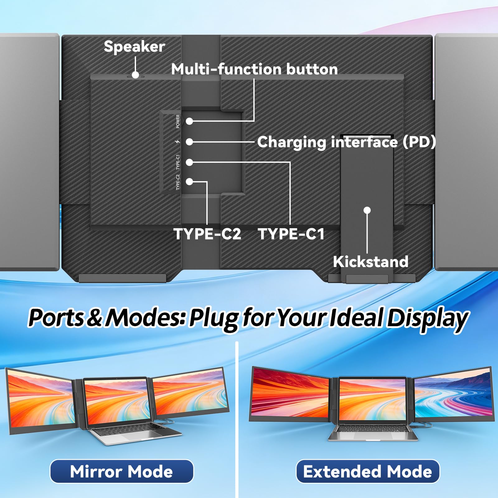 Teamgee 15,6'' Moniteur Portable Ultra-Mince, FHD Ecran Extensible pour Ordinateur Portable, Triple Ecran Plug & Play, Idéal pour Voyage, Travail et Jeu, Compatible Mac Windows Android Dex
