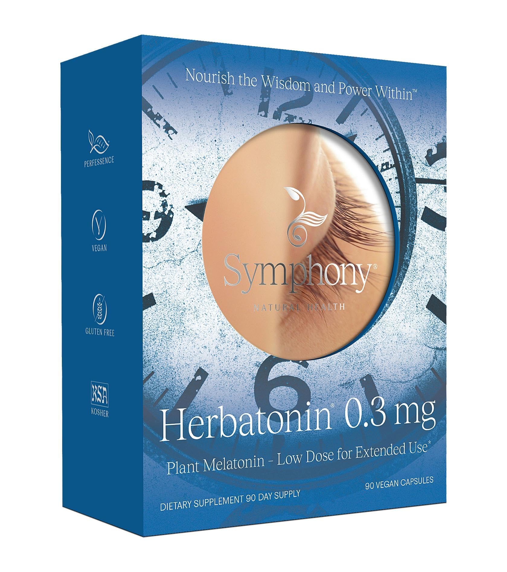 Herbatonin® 0.3 mg – The First Plant-Based, Natural Vegan Melatonin Supplement (Phyto-Melatonin) - Low Dose Sleep Aid, Supports Circadian Rhythm & Cellular Health – 90 Capsules (90 Day Supply)