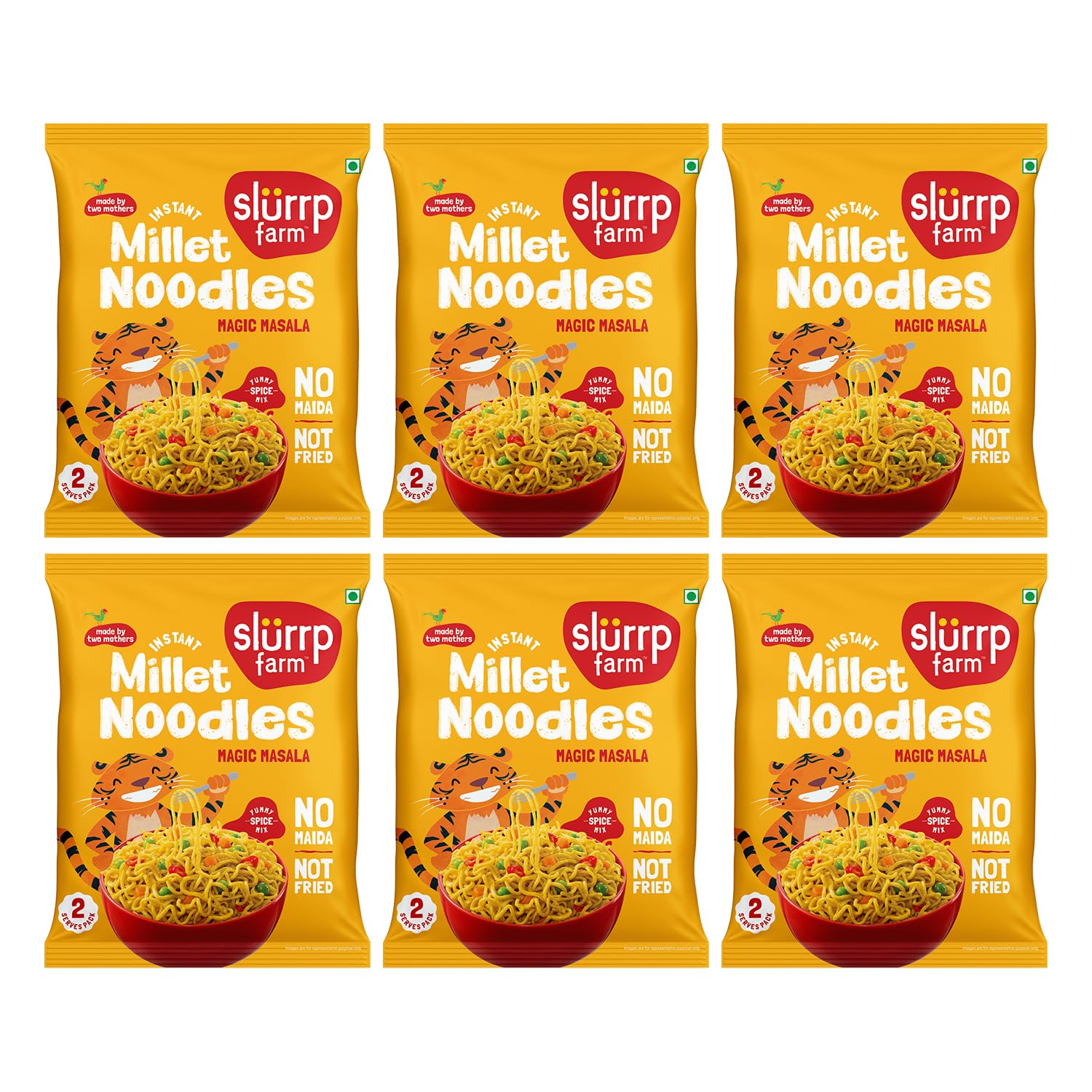 Slurrp Farm No Maida, No MSG Instant Noodles | Magic Masala | Not Fried, Millet Noodles, 6 X 57 g