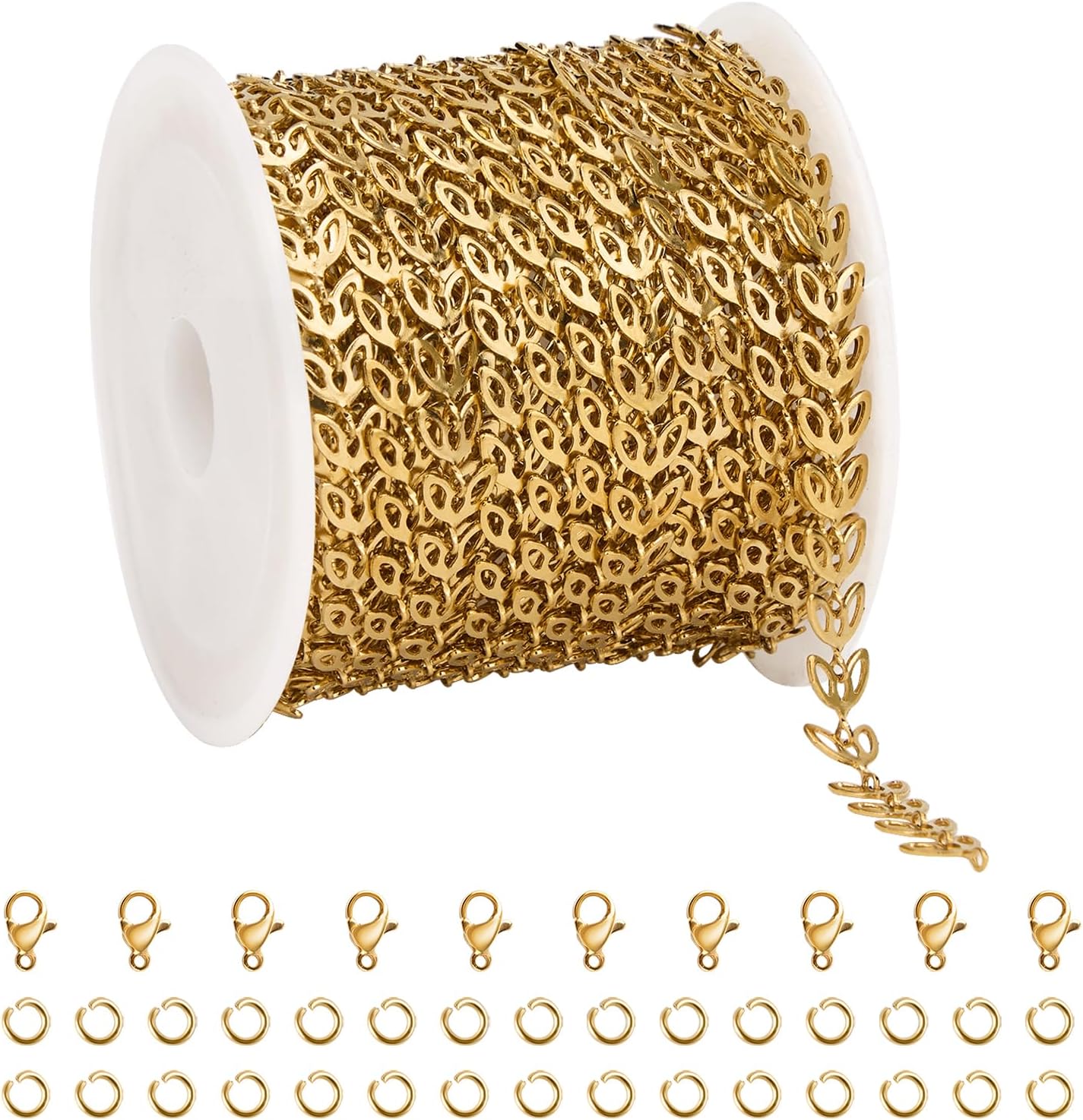 UMAOKANG 16.4 Feet Gold Plated Jewelry Making Chain, Stainless Steel Hollow Leaf Chain for Women Necklace DIY Craft Chain Roll