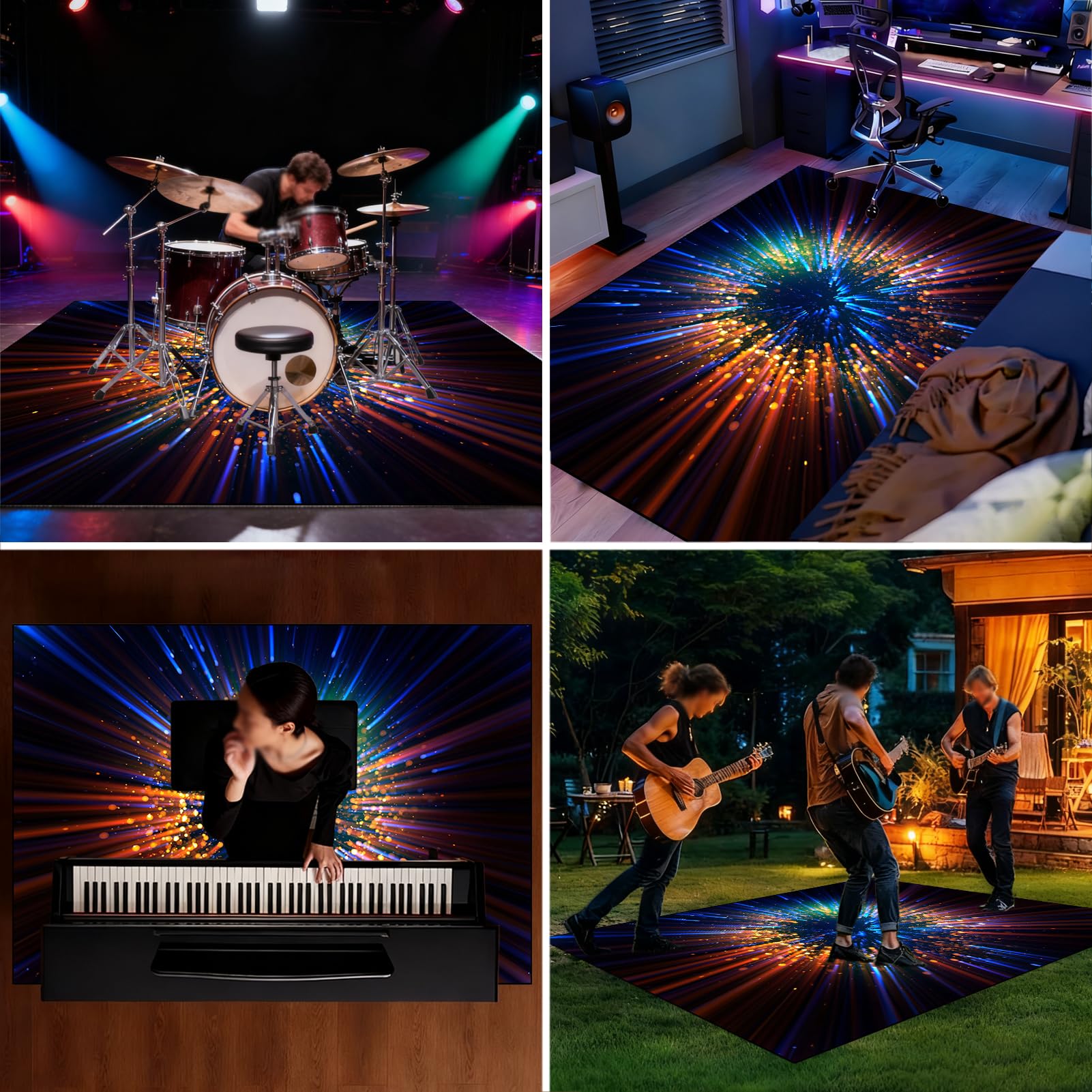 Drum Teppich Schlagzeug Teppich Schallschutz Teppich Schallschutzmatte Professionelle rutschfeste Teppiche Elektronisches Jazz Schlagzeug Kit für Bass Snare Drum Schlagzeugteppich Matte 200 x 170 cm
