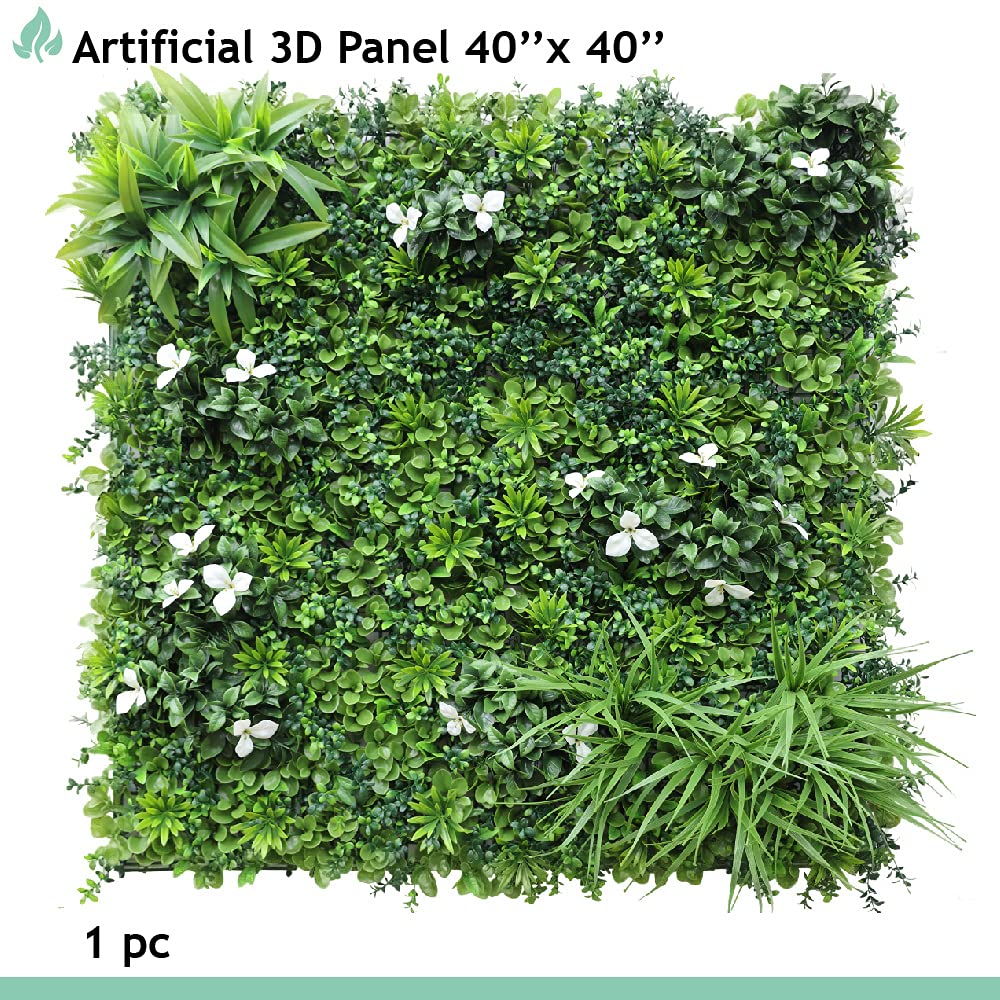 SunnyRoyal 1 panel de boj artificial de 40 x 40 pulgadas, seto topiario de pared de vegetación, pantalla de hiedra de privacidad, decoración de imitación para uso en interiores y exteriores,