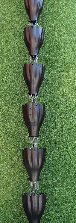 Kam Home XL Scalloped Aluminum Cup Rain Chain 8.5 Feet Black