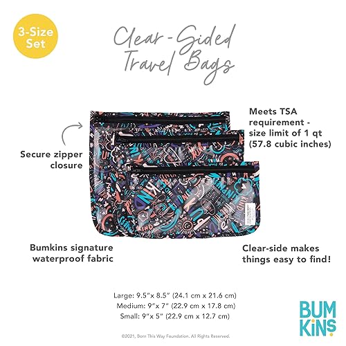 Miniatura 5 de Bumkins Bolsa de viaje, artículos de tocador, bebé, bolsa aprobada por la TSA, bolsa con cremallera, tamaño de cuarto de galón, lado transparente,