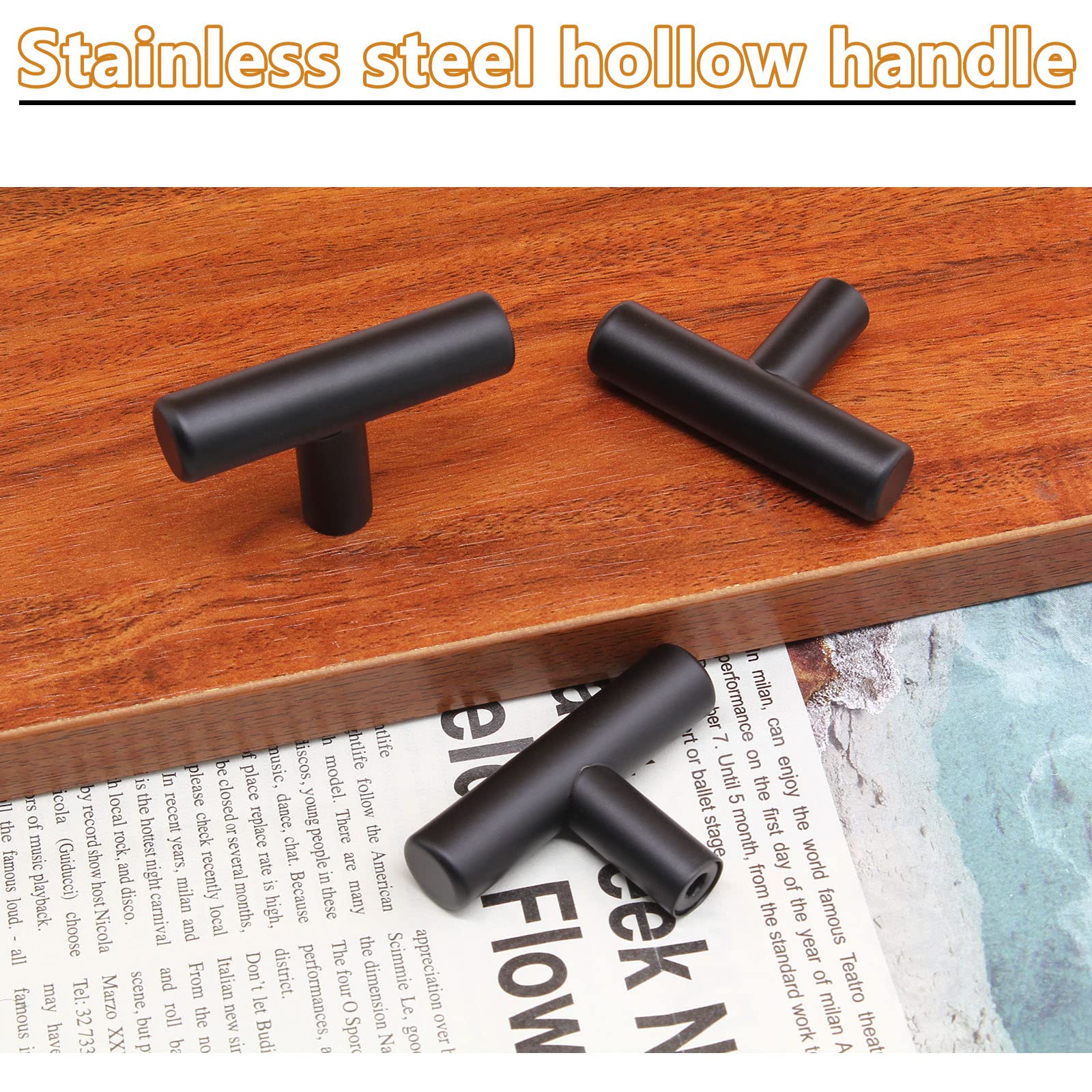 Lot De 50 Boutons D'armoire Noirs – Carrés Mats – Barre En T – Modernes – Pour Commodes Et Tiroirs
