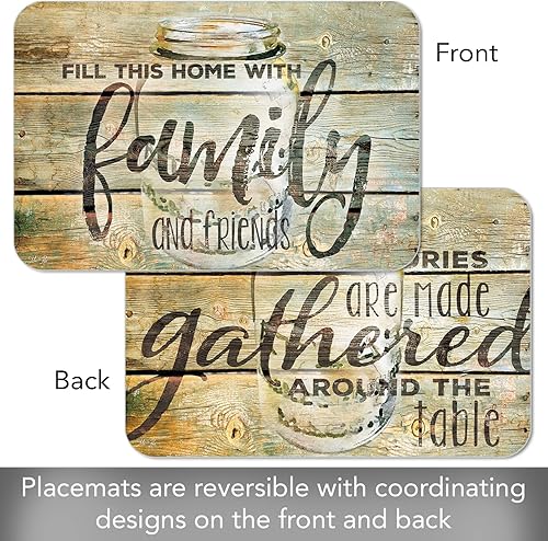 Miniatura 2 de Counterart Family Time - Juego de 4 manteles individuales reversibles de plástico flexible de fácil cuidado, fabricados en los Estados Unidos, sin