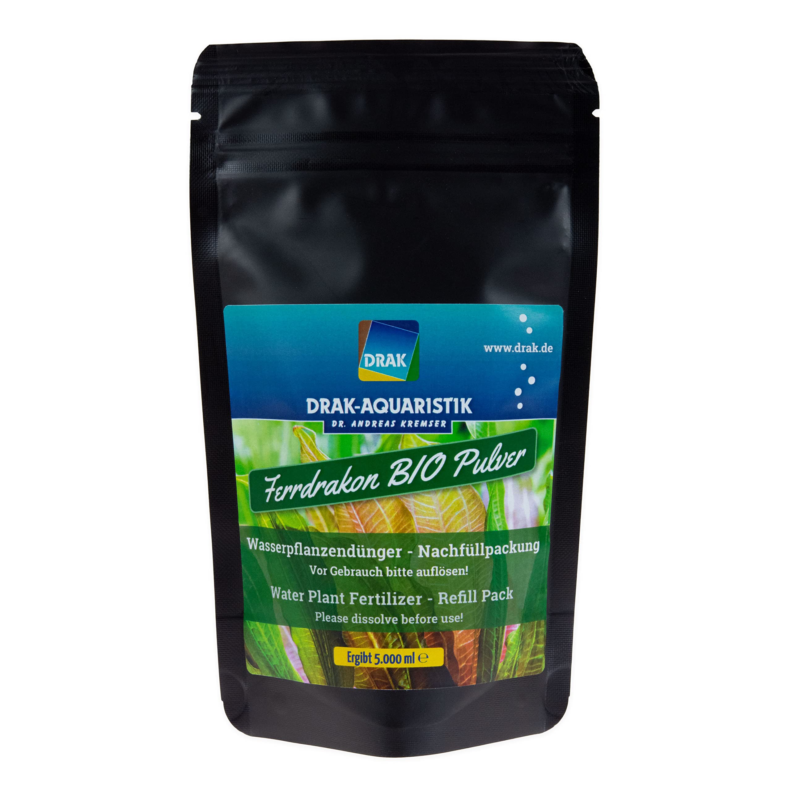 Ferrdrakon BIO Aquarium Dünger Nachfüllpack ohne Nitrat & Phosphat für kräftiges Pflanzenwachstum I Düngemittel umweltfreundlich I Eisendünger 5,0 L I Pflanzendünger für Aquarien & Wasserpflanzen
