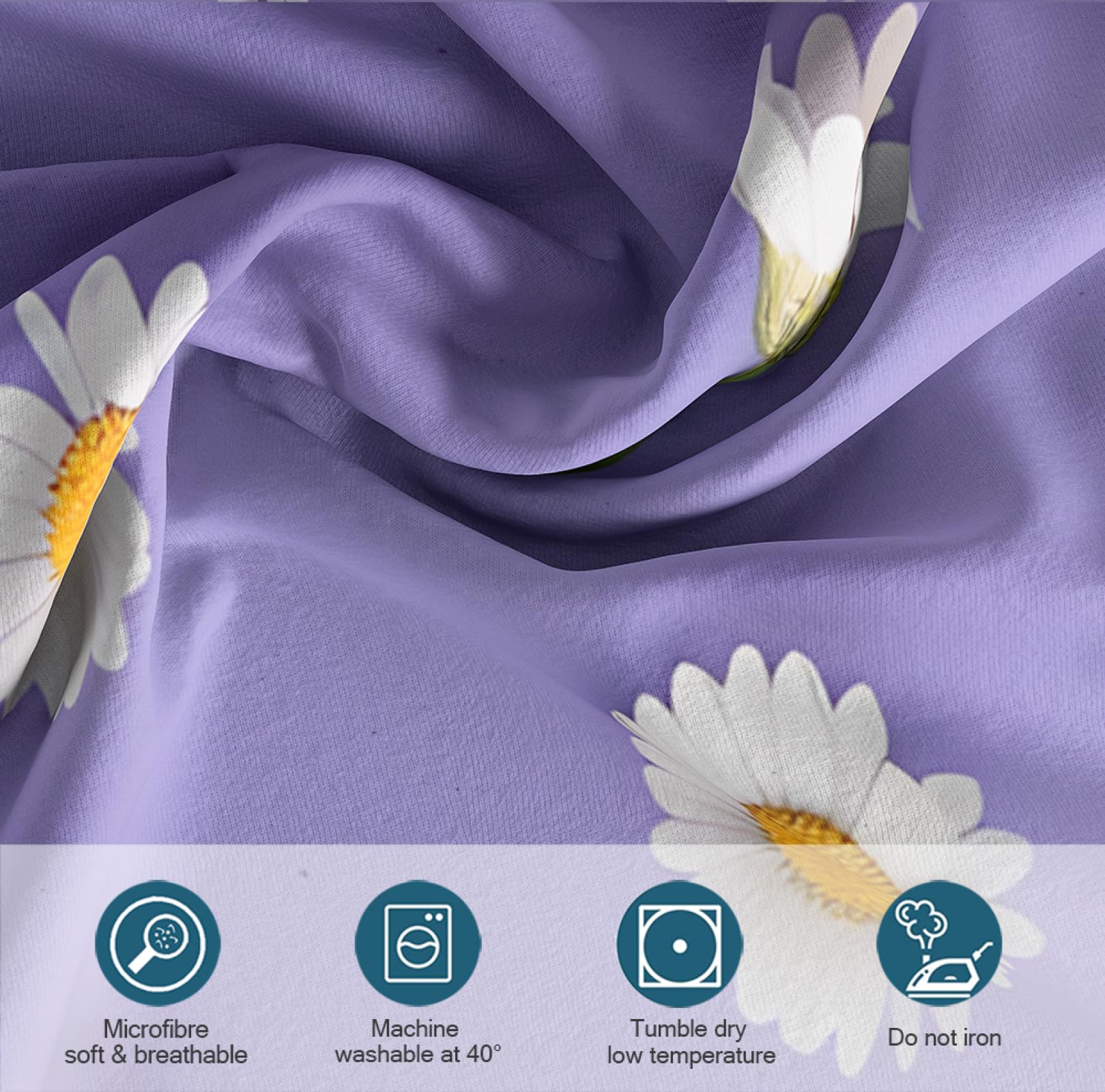 Comfort Purple Komplet pościeli, 3 sztuki, elegancka, piękna, biała, stokrotka, 2 poszewki na poduszkę na cały sezon, Home Decor 220 x 240 cm