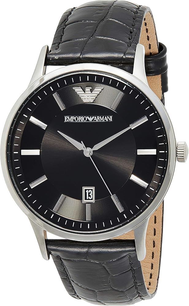 Emporio armani orologio da uomo, cassa in acciaio inossidabile e cinturino in vera pelle AR11186