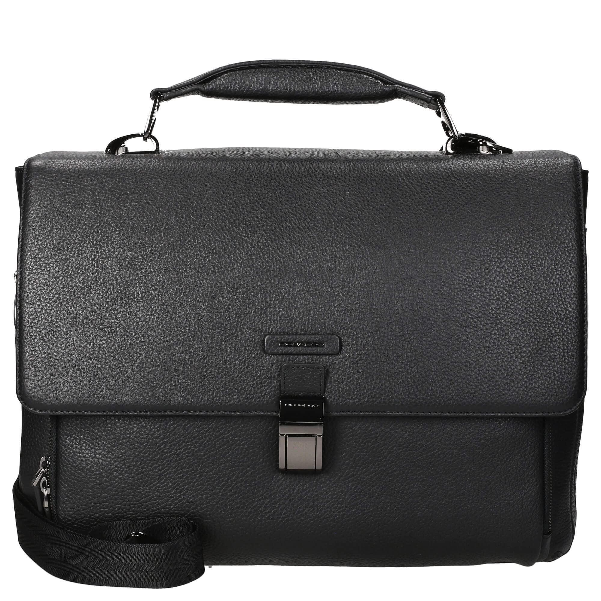 PIQUADRO Unisex's Modus Leather Briefcase with Flap and Closure, Black, Taglia Unica