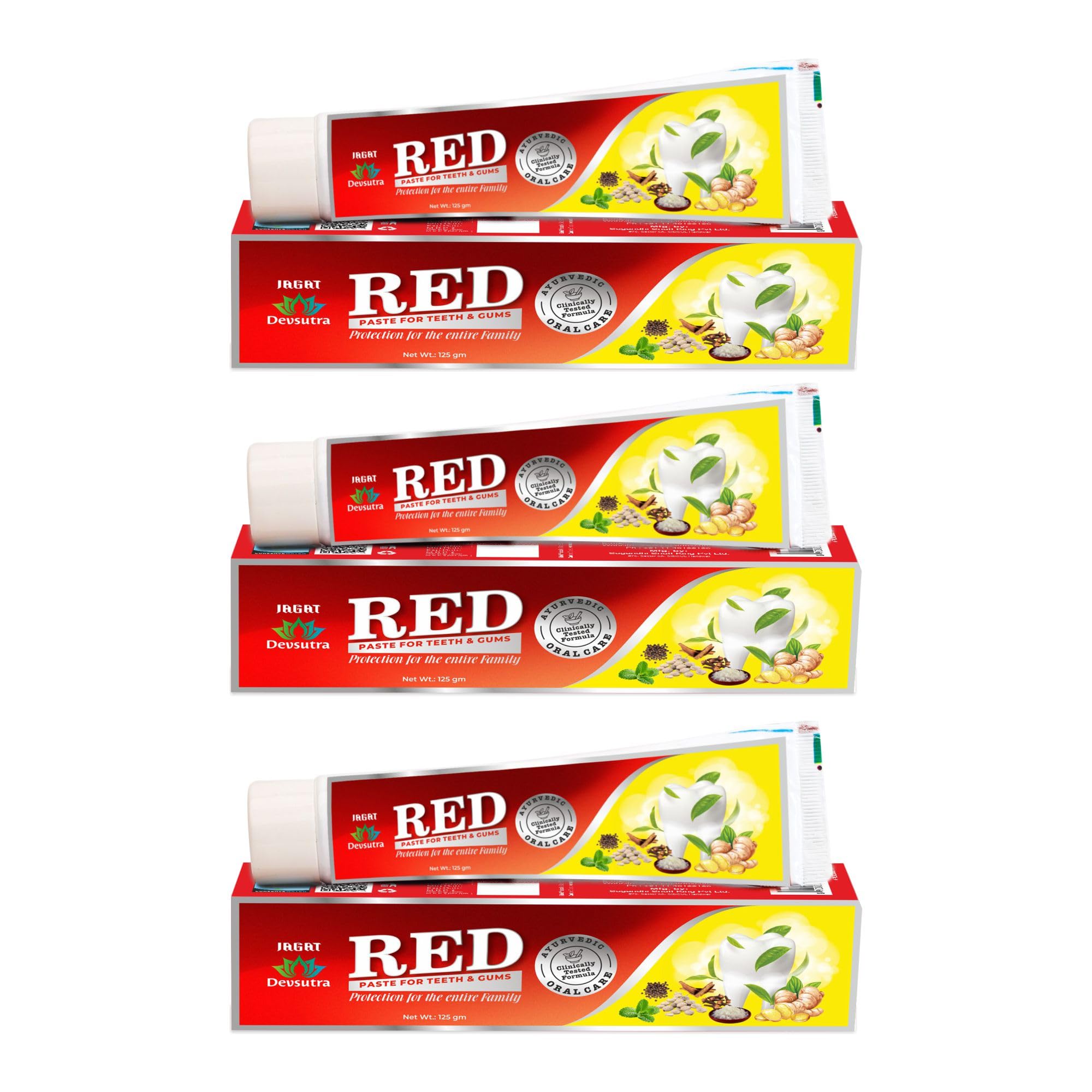 Jagat Devsutra Dr. Trusted Ayurvedic HERBAL Red Toothpaste for Teeth Whitening & Cold Breath - 100% Natural Formula, No Fluoride & Artificial Colours - Pack of 3 (125g x 3) (B0B5XPHFP6) Amazon Price History, Amazon Price Tracker