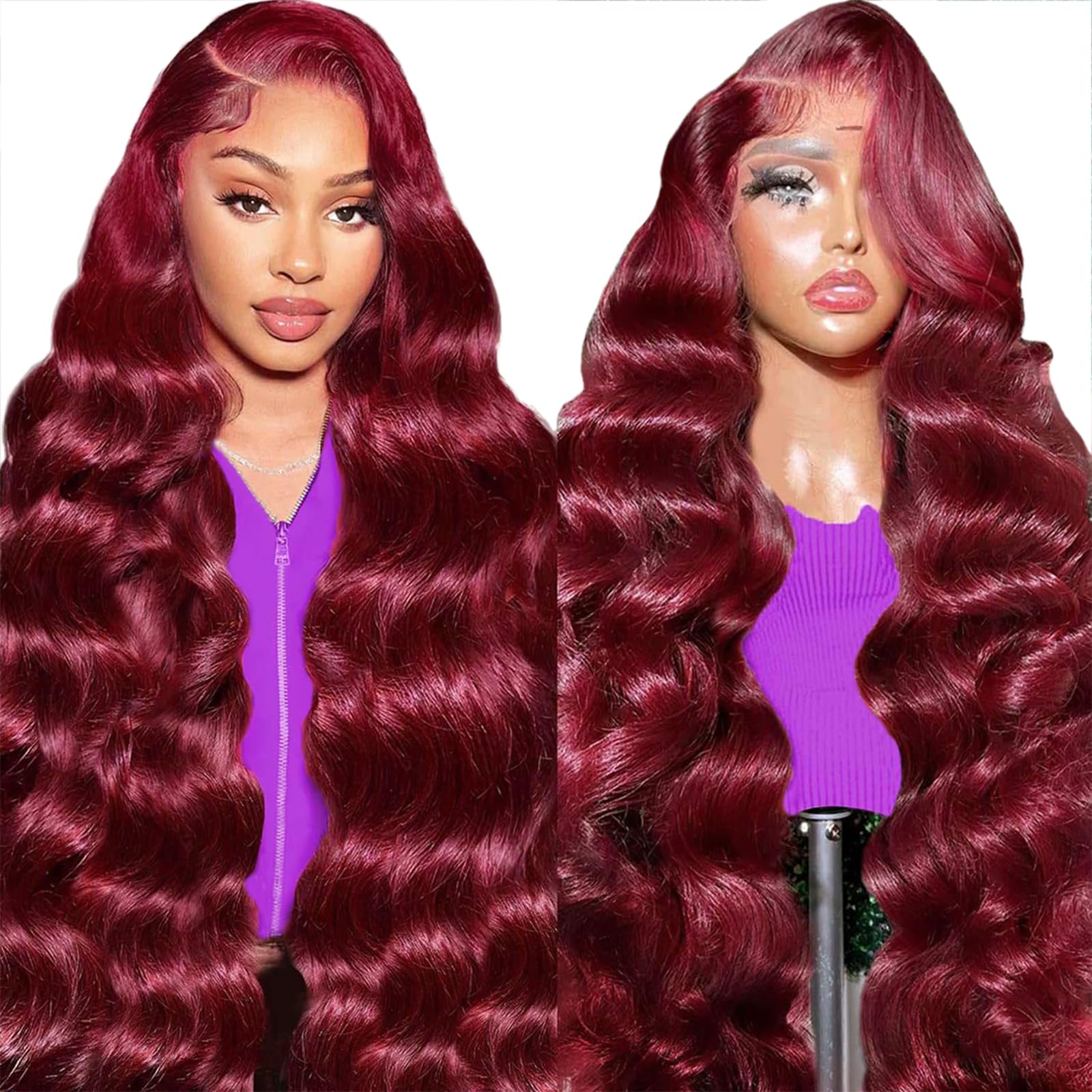 Junemet 16 Inch Red Wine 99j 13x4 HD Lace Front Wigs Human Hair Body Wave Human Hair Wigs Burgundy Glueless Real Brazilian Virgin Human Hair Lace Frontal Wigs for Women