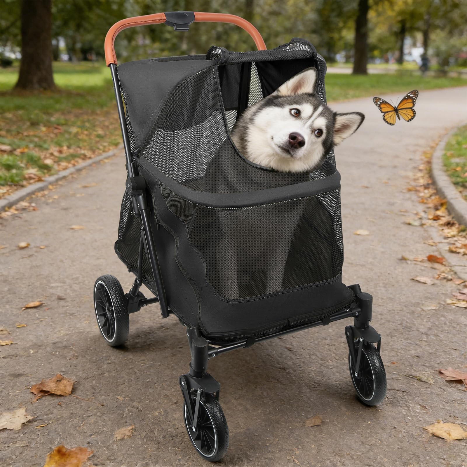 Passeggino per cani gatti, passeggino per cani, trolley per cani pieghevoli, passeggino per gatti di grandi e medie dimensioni, trolley per cani con finestra in rete, cinture di sicurezza