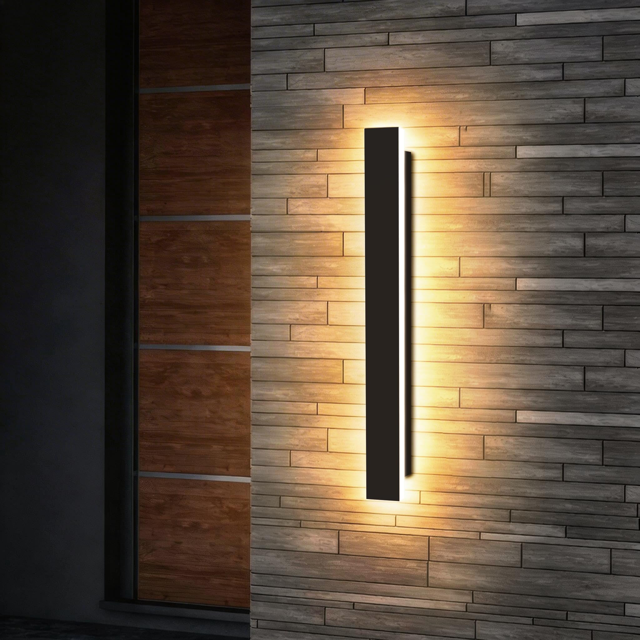 auralab 60cm Lange Wandleuchte Außen, IP65 Wasserdicht Edelstahl LED aussenleuchte, 3000K Moderne LED Außenwandleuchte für Pool, Wohnzimmer und Eingang, Schwarz