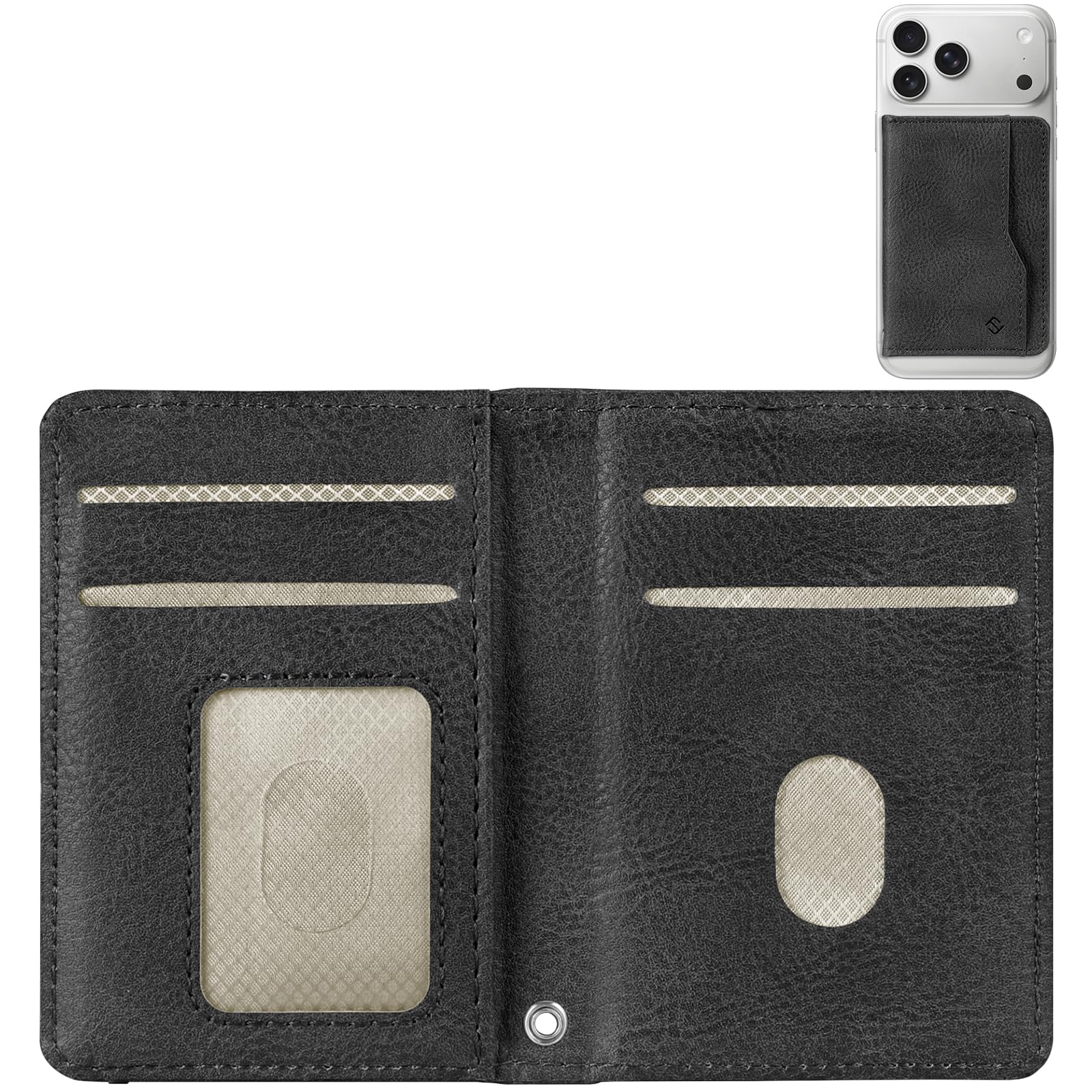CASEBOT für MagSafe Wallet mit starkem Magnet & RFID-Schutz, schlanke Kartenhalterung aus PU-Leder für iPhone 17/16/15/14/13/12 Pro/Max/Plus, abnehmbares Klappetui für Damen und Herren, Schwarz