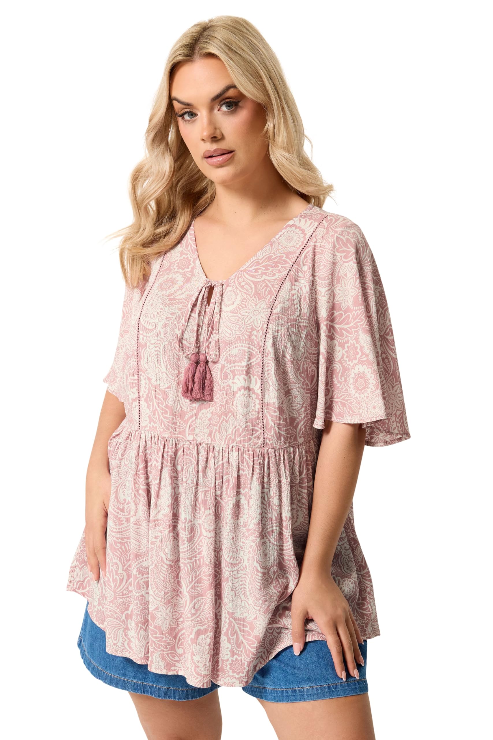 Yours Women's Light Pink Paisley Tie Detail Top In | : Size 20
