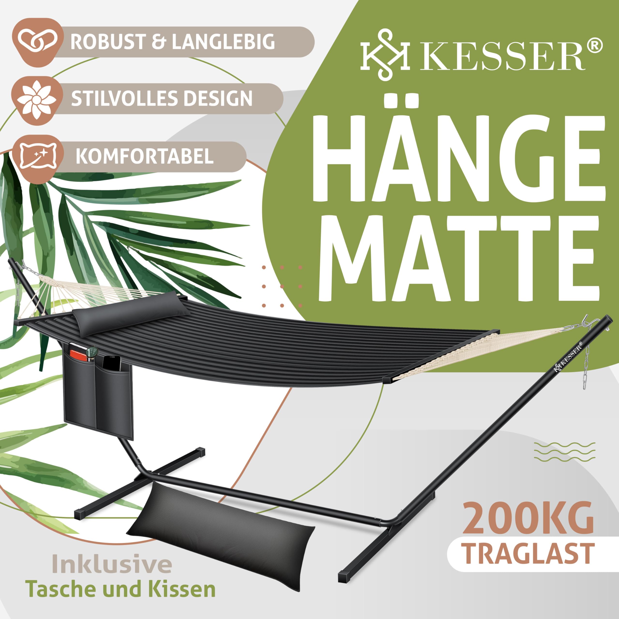 KESSER® Hängematte Hill mit Gestell Kissen Doppelhängematte für 2 Personen-Stabiler Rahmen 200kg Belastbarkeit Indoor & Outdoor XXL Hängesessel Doppel Mehrpersonen Garten Balkon Terrasse, Anthrazit
