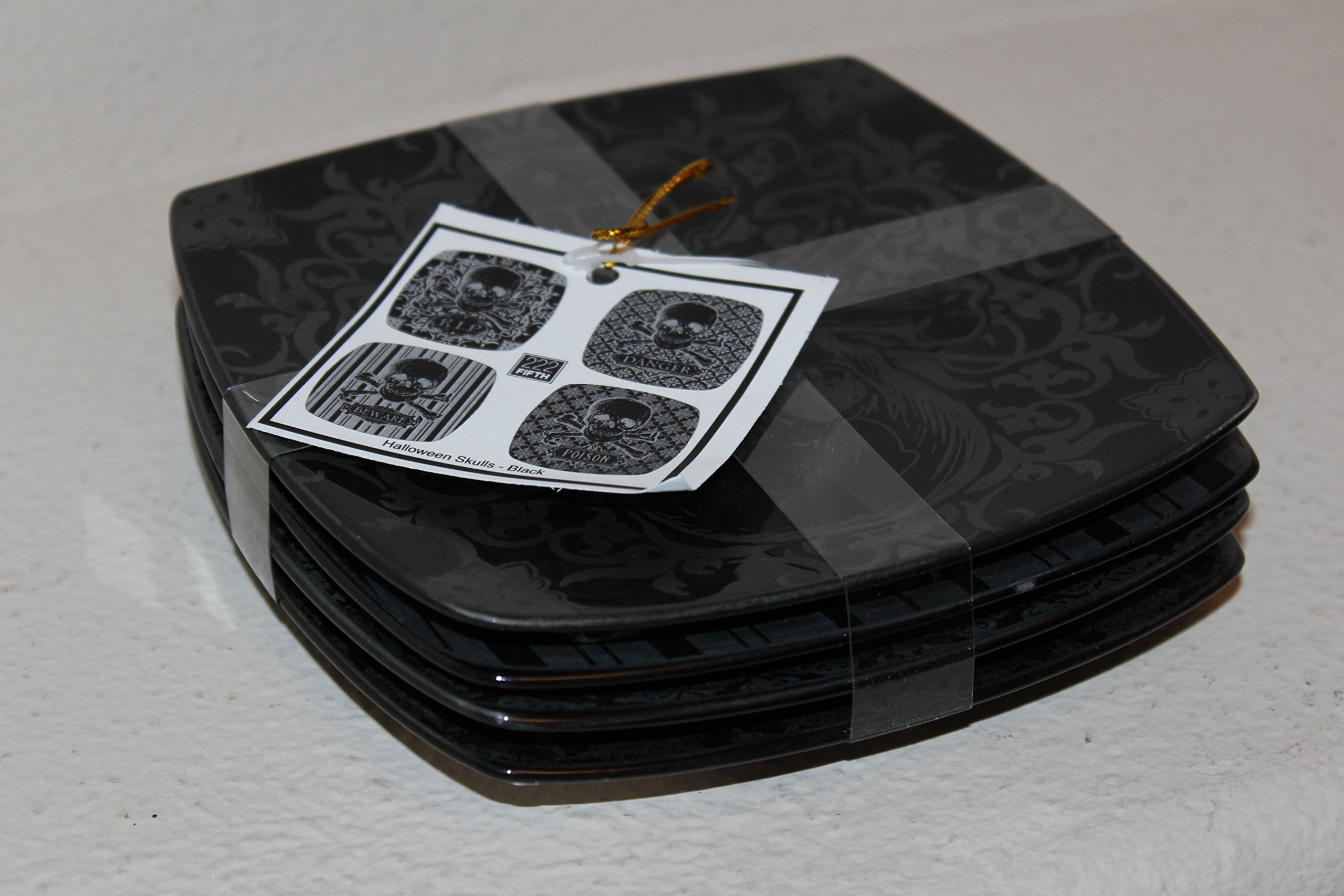 222 Fifth Halloween Skulls Black Dessert Plates Plates Are