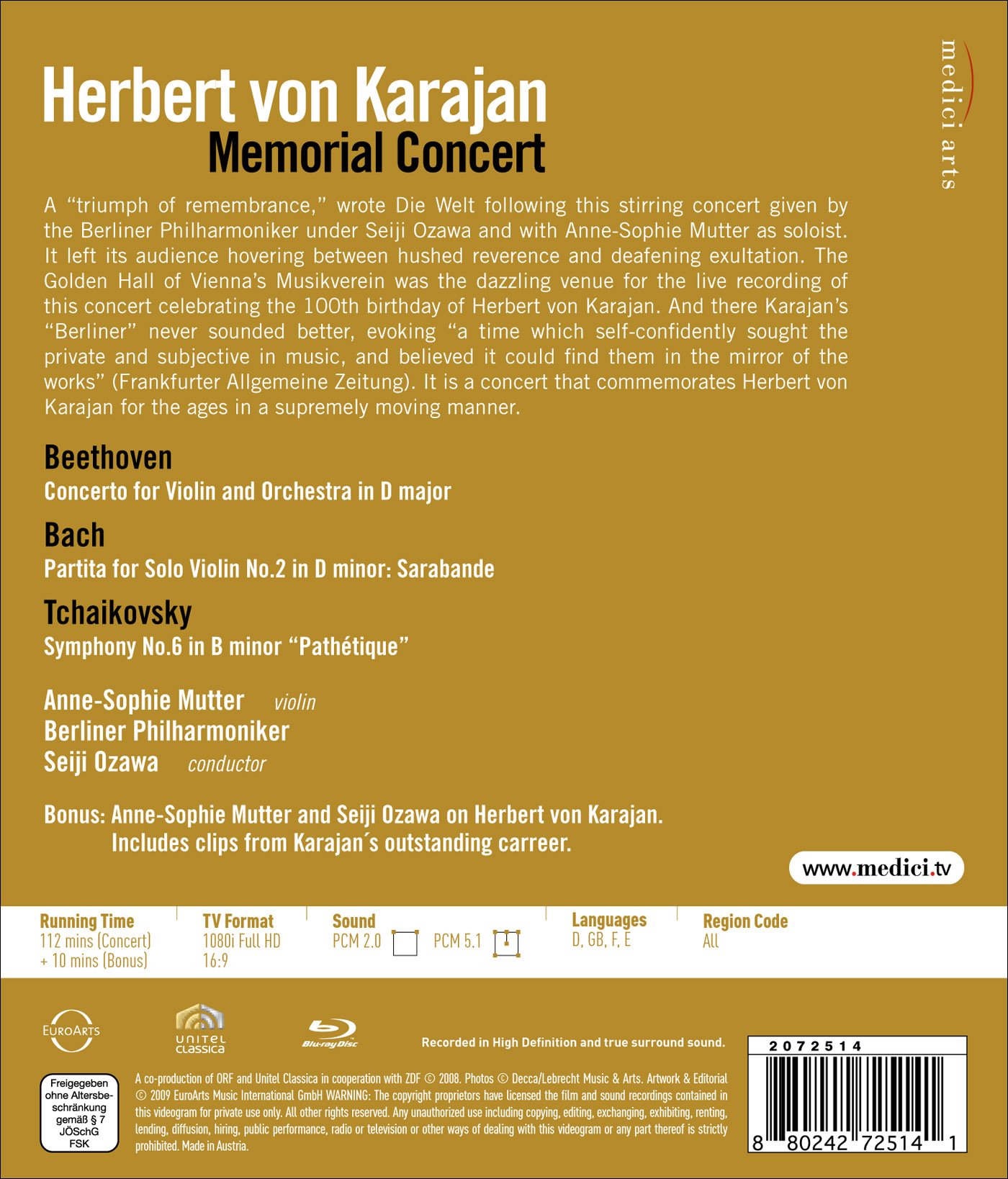 Herbert von Karajan Memorial Concert Berliner Philharmoniker Ozawa Mutter Booklet