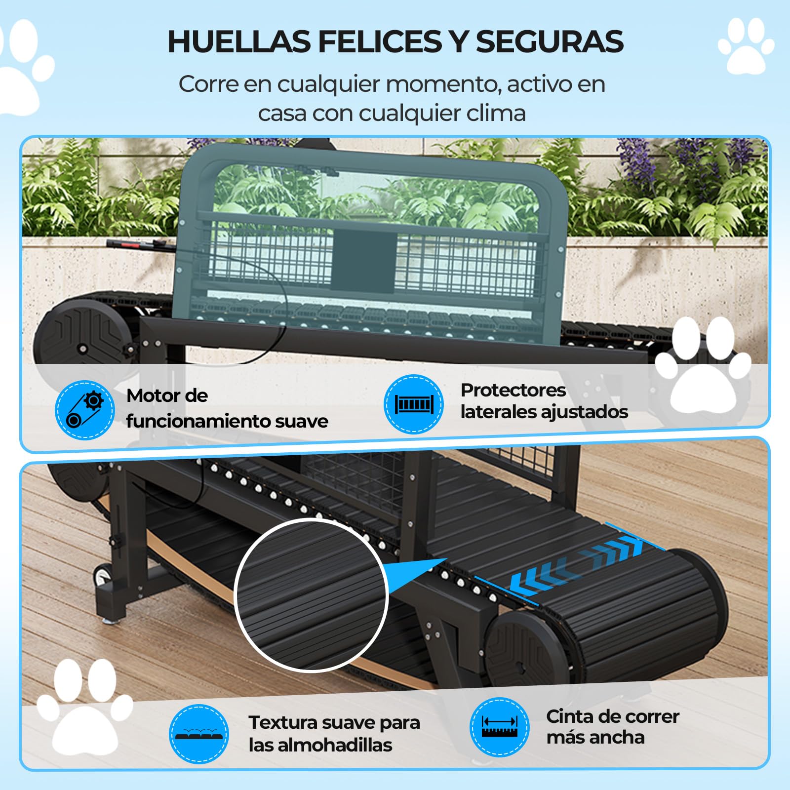 RiveraSink Cinta de Correr para Perros Slatmill Autopropulsada, Caminadora para Perros Medianos y Grandes, con Freno Manual, Capacidad 200 kg, Banda de Carrera 170×50 cm, Silenciosa para Interior